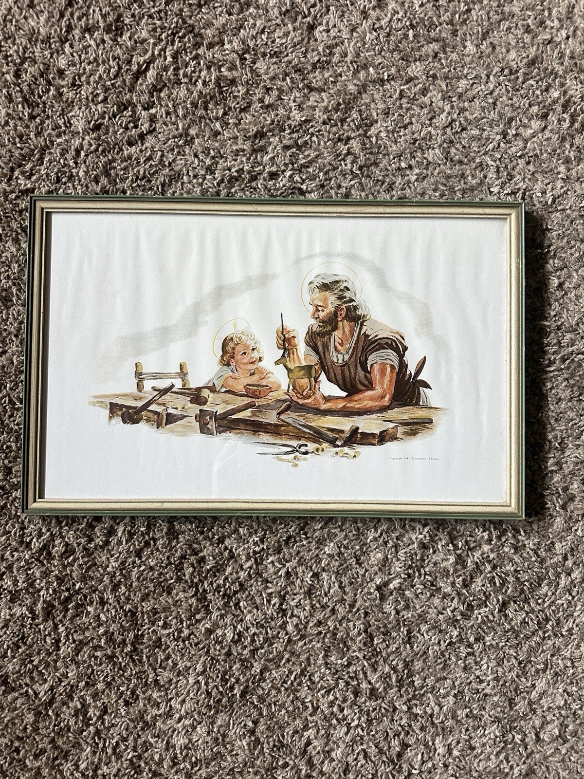Vintage 1943 St Joseph Child Jesus Carpenter Religious Print Extension Chicago
