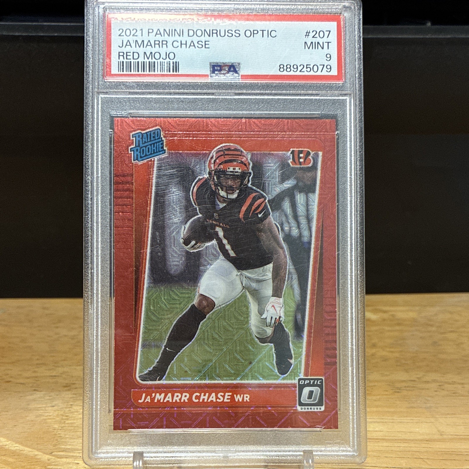 Panini 2021 Donruss Optic Ja\'Marr Chase Rated Rookie Red Mojo #207 PSA 9 Panini 2021 Donruss Optic Ja\'Marr Chase Rated Rookie Red Mojo #207 PSA 9