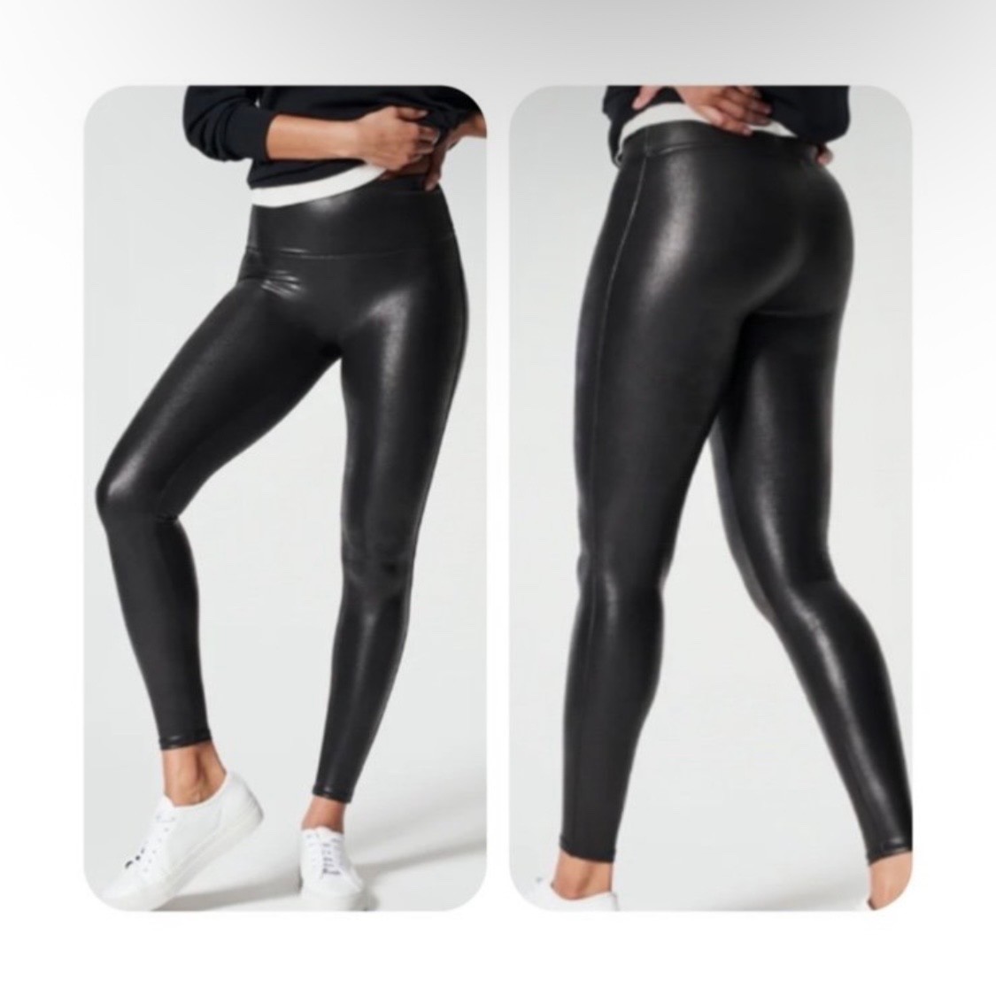 SPANX Shiny Black Faux Leather Leggings Size XS SPANX Shiny Black Faux Leather Leggings Size XS
