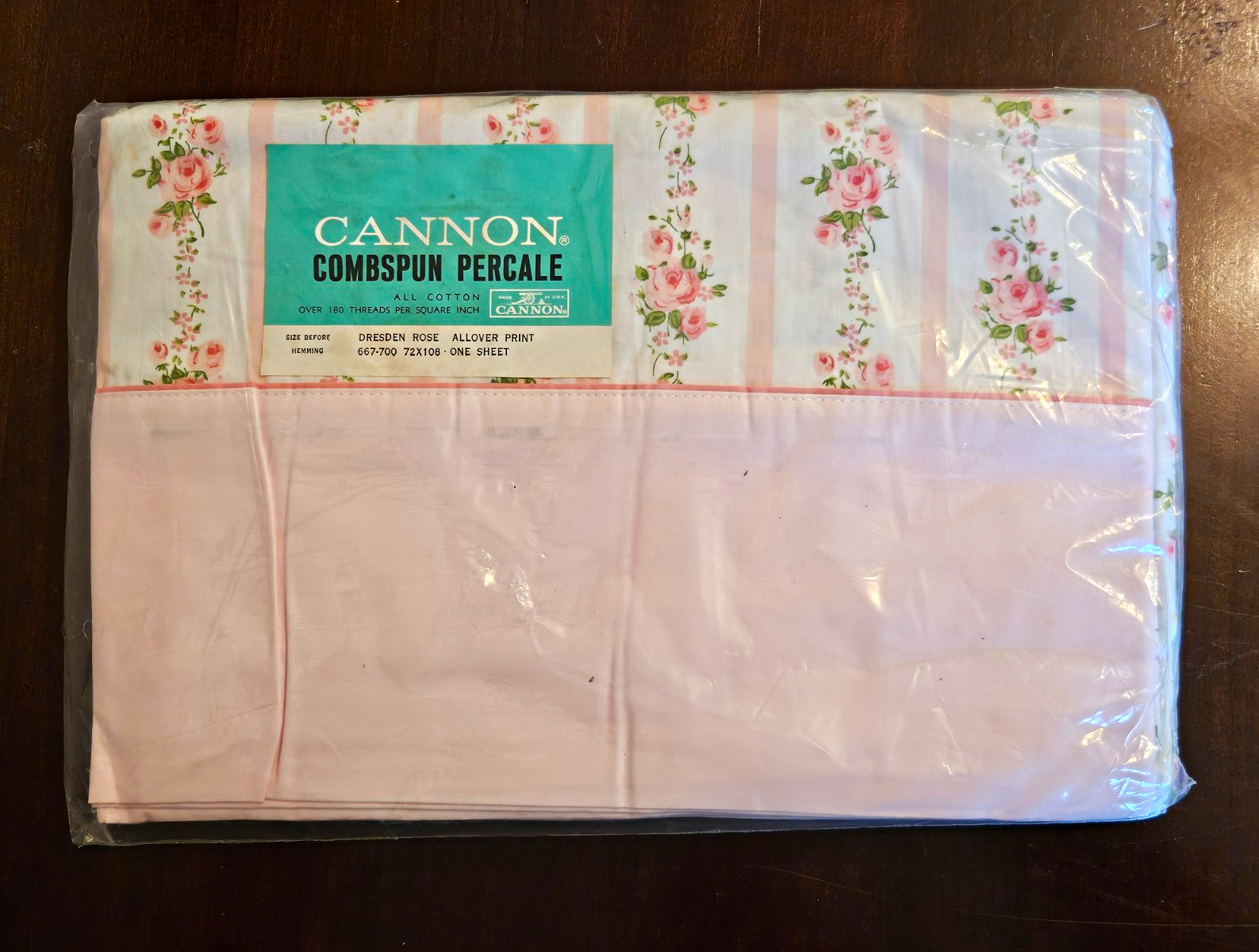 Mid-Century 1950s Cannon Combspun Twin Flat Sheet Dresden Rose Pink Floral VTG