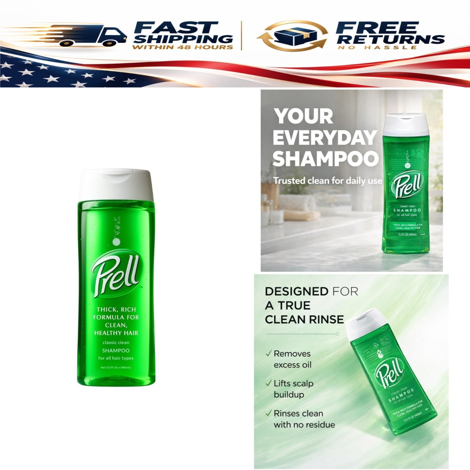 Prell Original Green Shampoo Classic Clean Deep Cleansing 13.5 oz