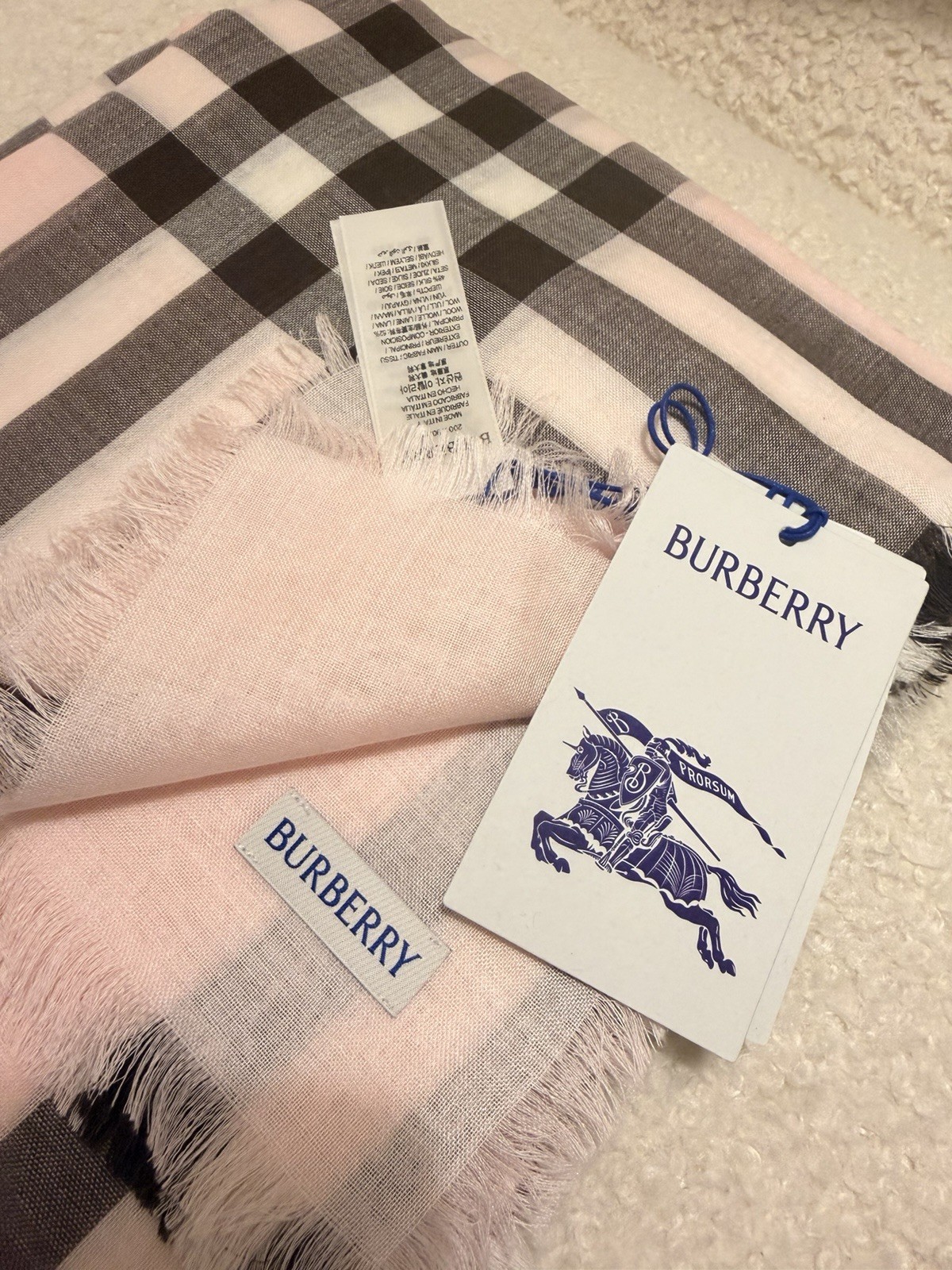 New Burberry Lightweight Check Wool Silk Scarf In Bow Pink Christmas Gift Idea