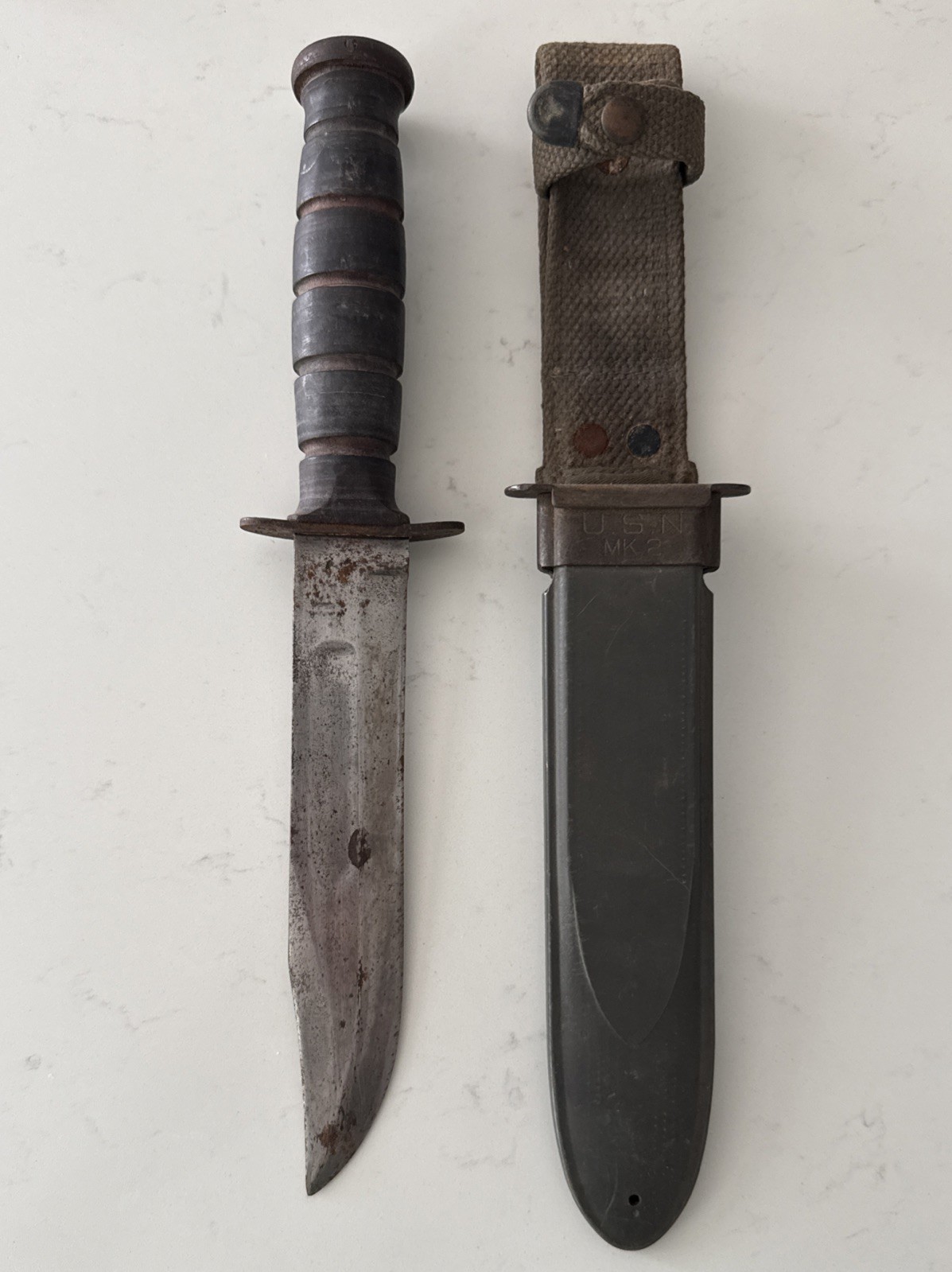 Vintage Authentic WWII USN KA-BAR MK 2 Fighting Knife w/ USN Original Sheath Vintage Authentic WWII USN KA-BAR MK 2 Fighting Knife w/ USN Original Sheath