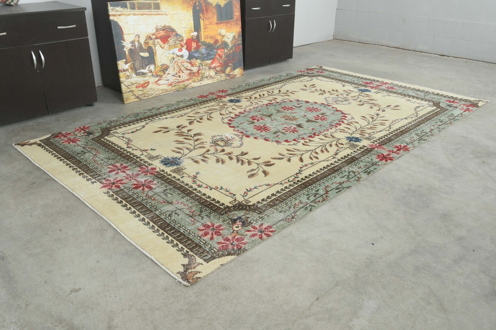 6x10 Turkish Antique Large Wool Rug Hand-Knotted Neutral Vintage Oushak Rug,225