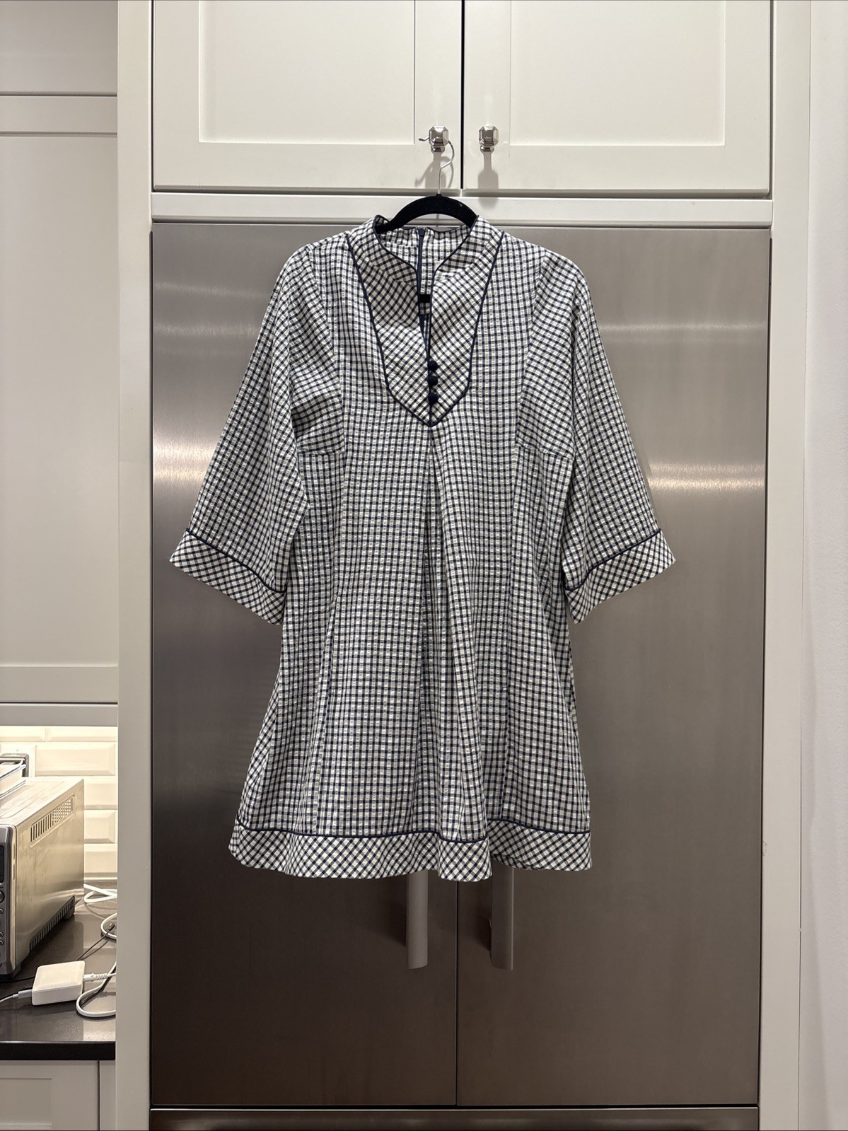 Tuckernuck Navy Windowpane Seersucker Dress medium