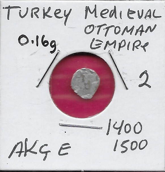 TURKEY MEDIEVAL OTTOMAN EMPIRE 1 AKCE c.1400-1500 CE SULEYMAN II 1687-1691,ARABI TURKEY MEDIEVAL OTTOMAN EMPIRE 1 AKCE c.1400-1500 CE SULEYMAN II 1687-1691,ARABI