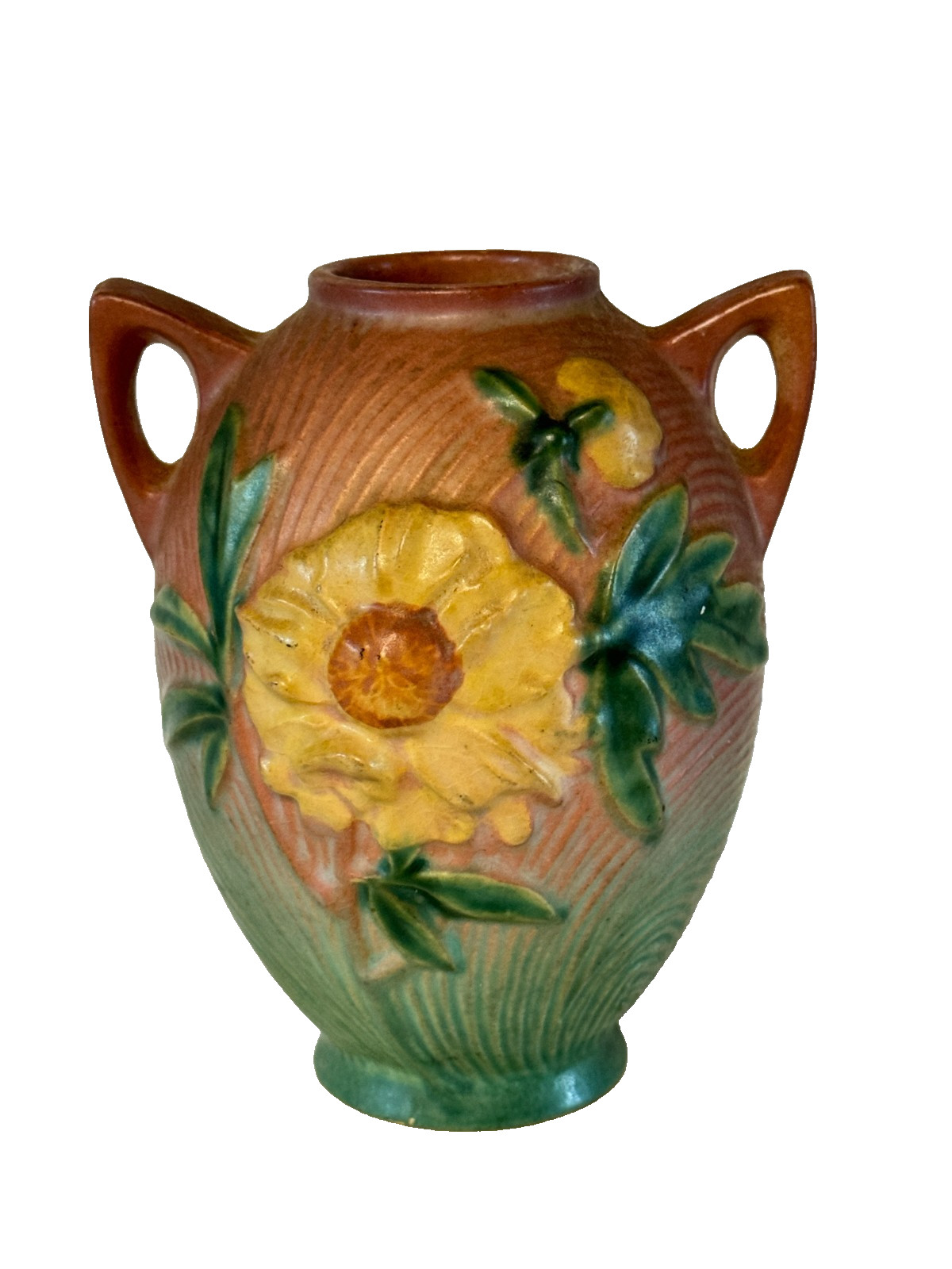 Vintage Roseville Pottery Peony Vase 58-6 Double Handled Art Pottery Pink 1942