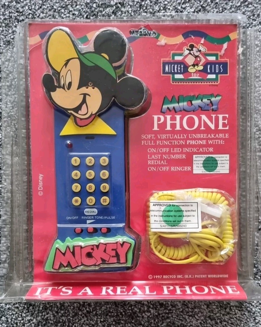 NEW & SEALED Mickey Phone - Mickey For Kids - Disney Recyco 1997