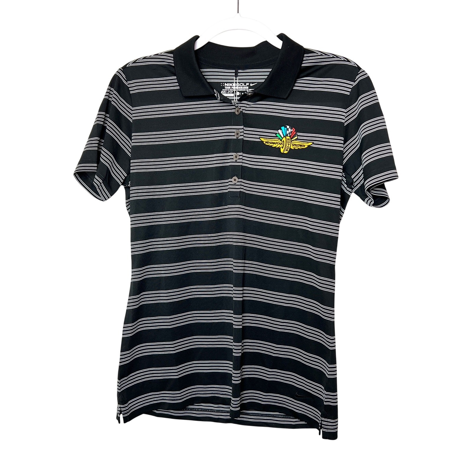 Nike Golf Tour Performance Women\'s M Polo Shirt Indianapolis Speedway Stripe NWT