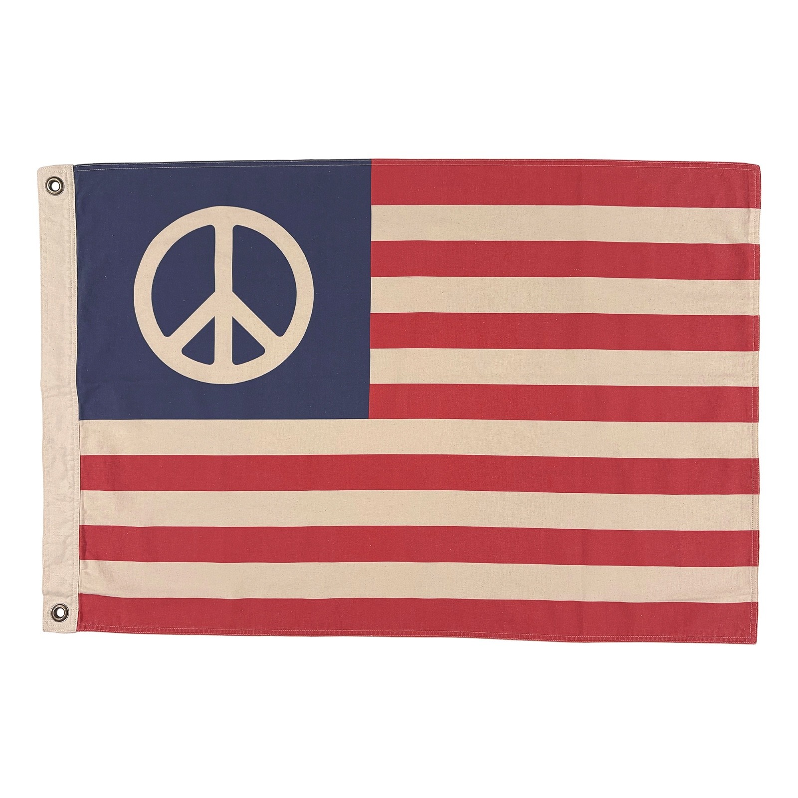 100% Cotton Printed Flag, Made in USA, Vintage Style Faded American Peace Sign