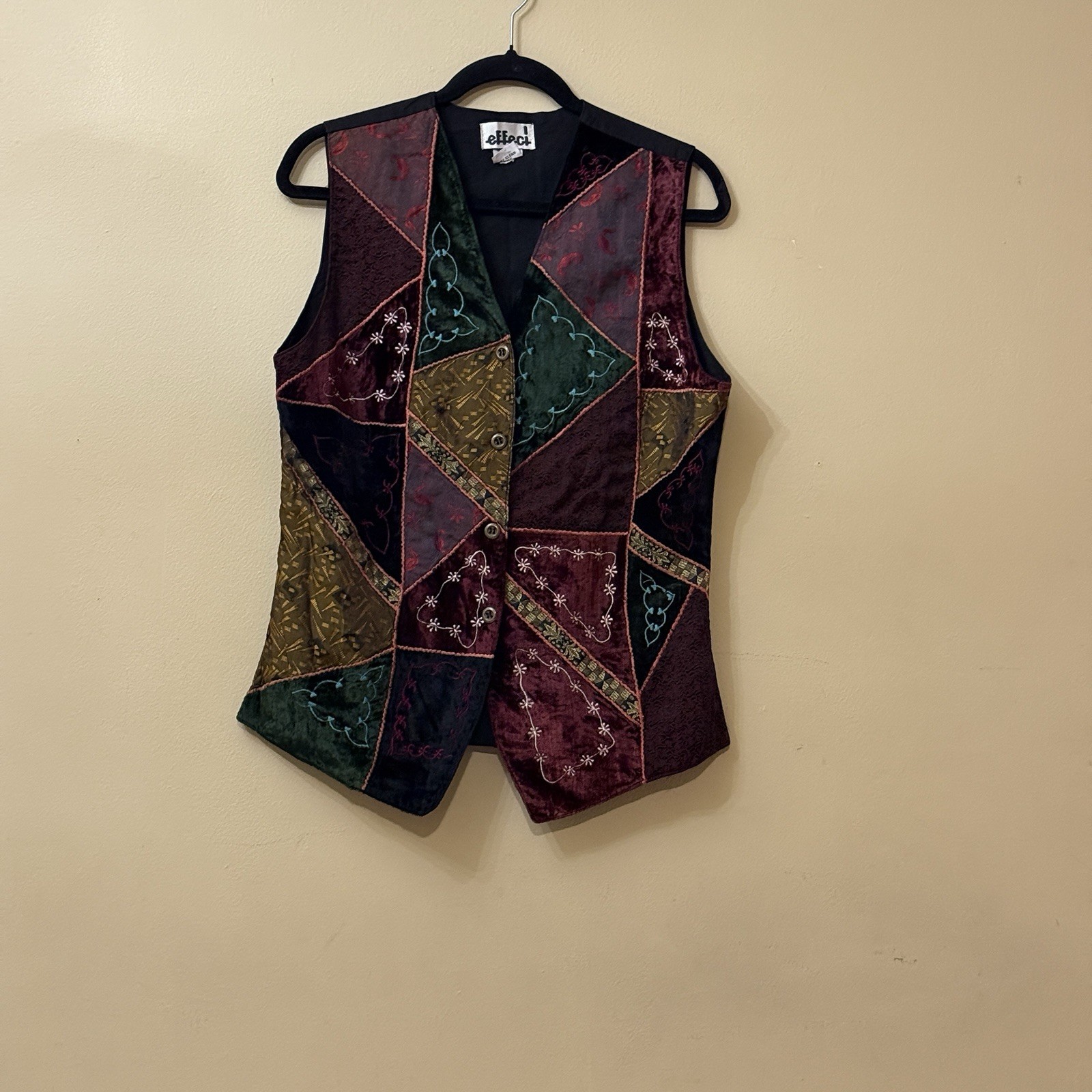 90s Whimsigoth Dark Cottagecore Bohemian Vintage Effeci Velvet Patchwork Vest M