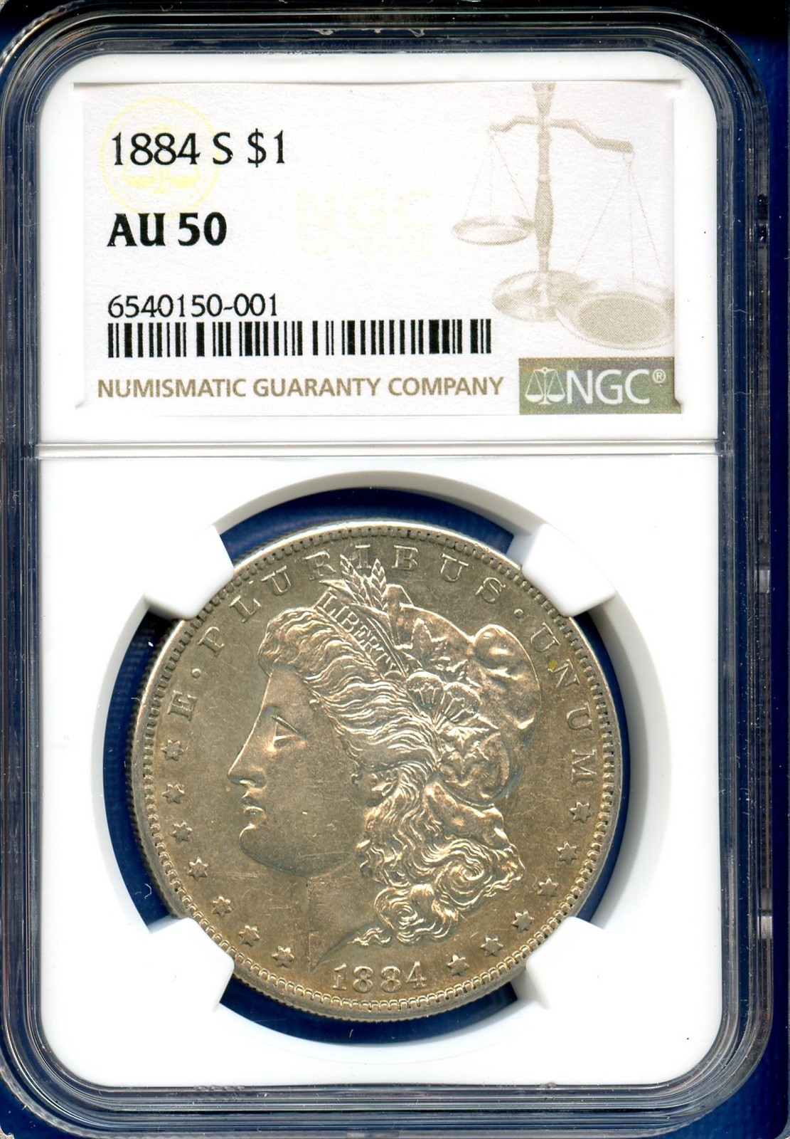 1884 S NGC AU50 Morgan Dollar $1 US Mint Silver Rare Key Date 1884-S AU-50 1884 S NGC AU50 Morgan Dollar $1 US Mint Silver Rare Key Date 1884-S AU-50