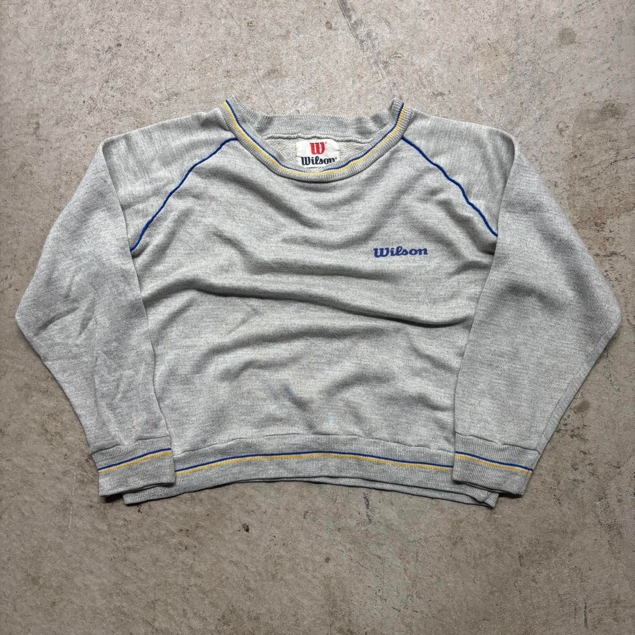 Vintage Wilson 80s Cropped Raglan Crewneck Sweatshirt Gray Blue Yellow S/M Vintage Wilson 80s Cropped Raglan Crewneck Sweatshirt Gray Blue Yellow S/M