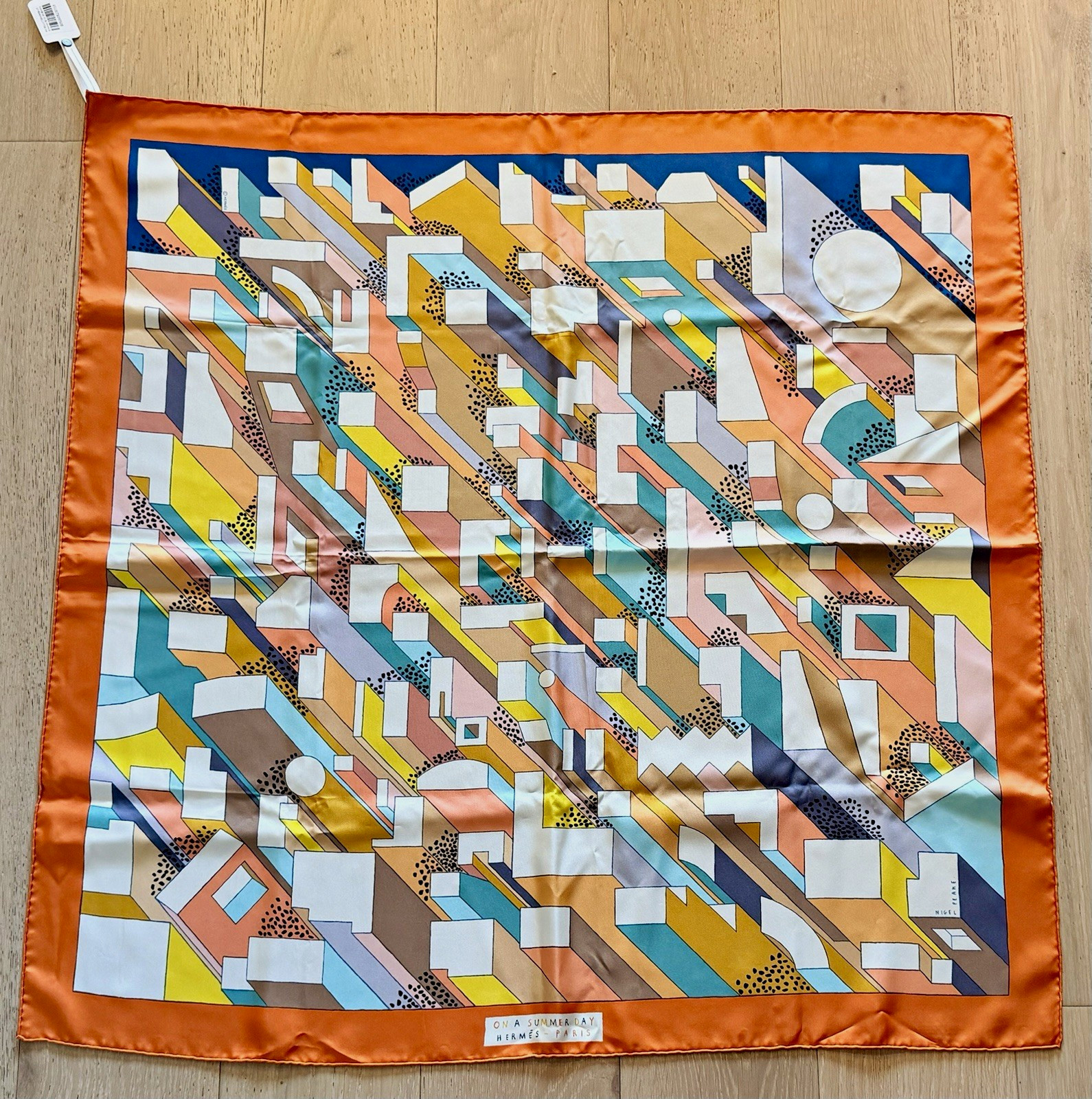 HERMÈS On a Summer Day Nigel Peake Silk Twill Geometric Square Scarf Women HERMÈS On a Summer Day Nigel Peake Silk Twill Geometric Square Scarf Women