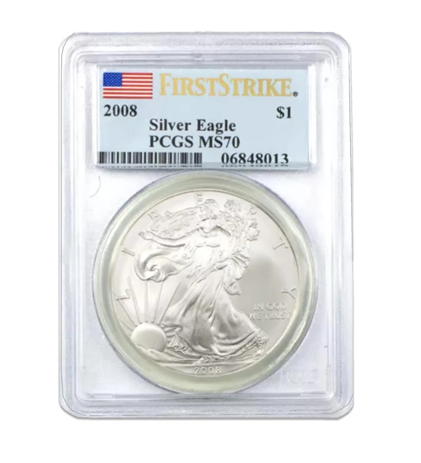 USA 2008 $1 American Silver Eagle Coin MS70 PCGS -