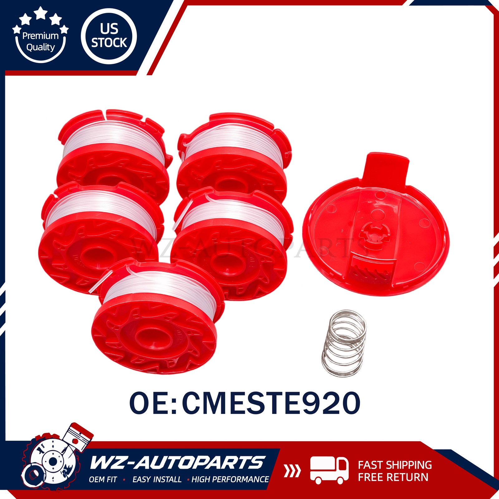 5x String Trimmer Spool Line 1x Cap 1x Spring For Craftsman CMCST900 CMZST065
