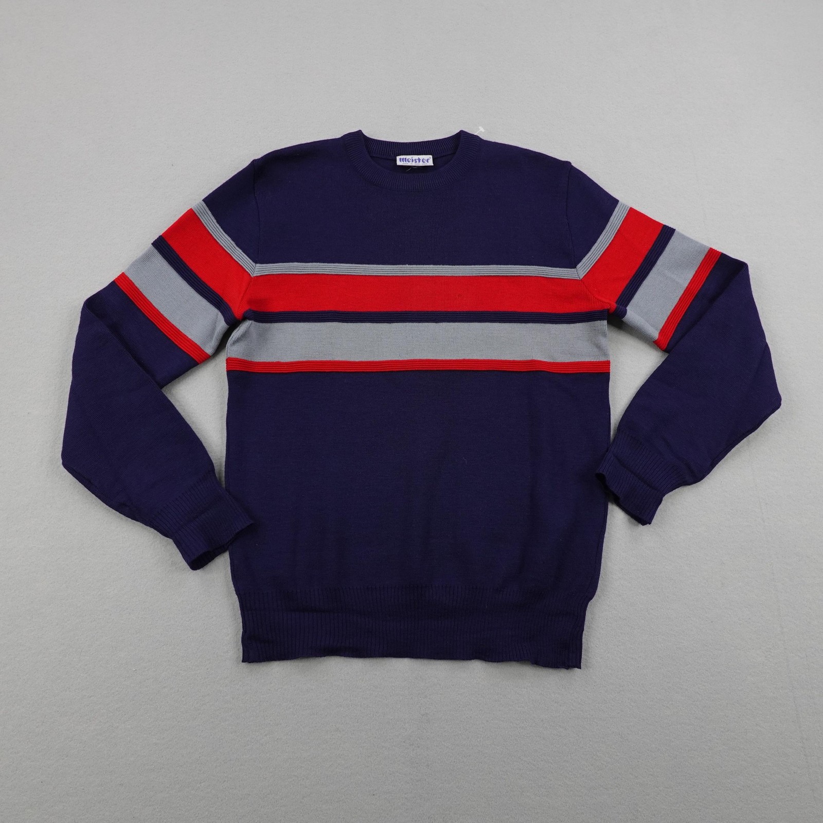 Vintage Meister Sweater Mens Large Blue Red New Wool Crewneck Pullover Knit 90s