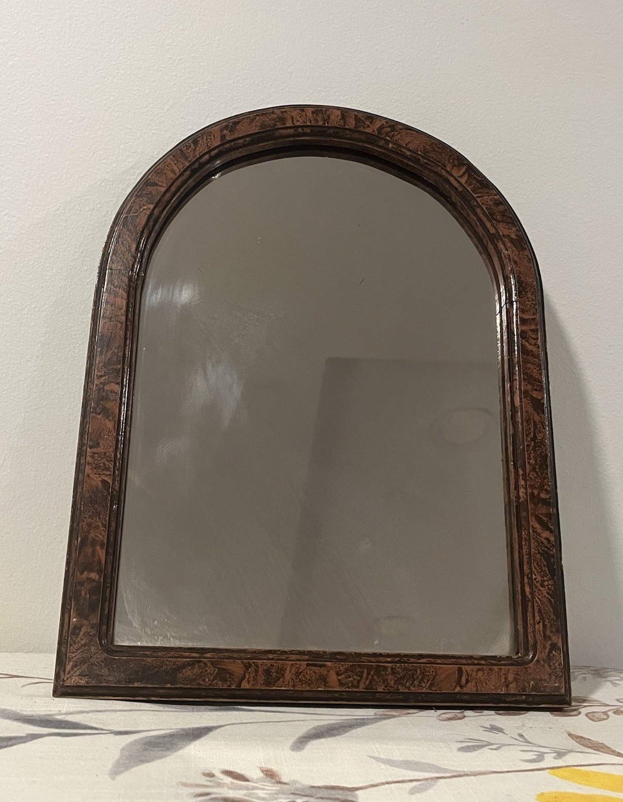 Antique 19th C. Victorian Arched Wall Mirror Faux Tortoiseshell Burl Wood Finish