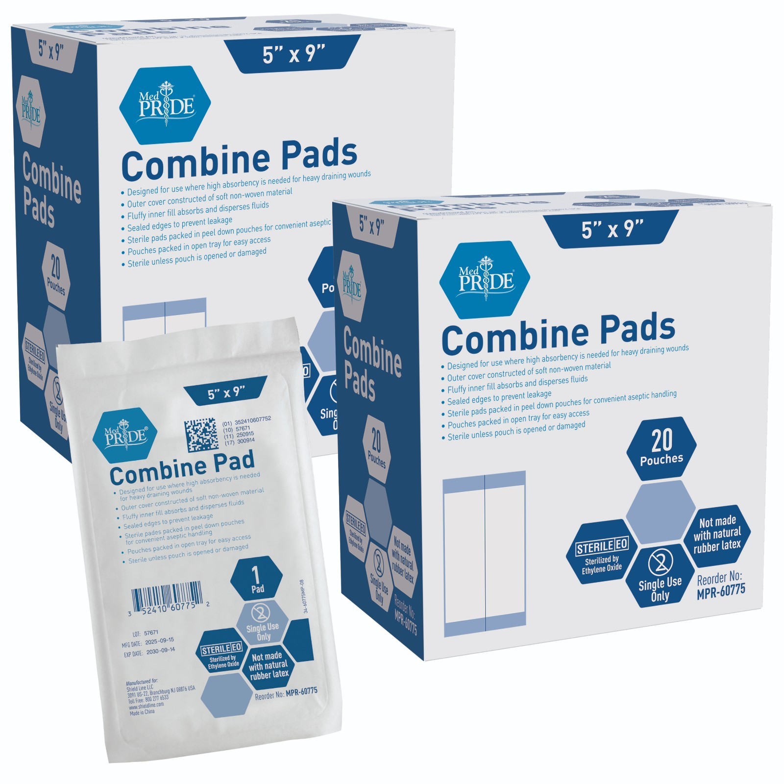 MED PRIDE Sterile ABD Combine Pads 5''x9'' Nonstick Absorbent Dressing 40-80 Ct