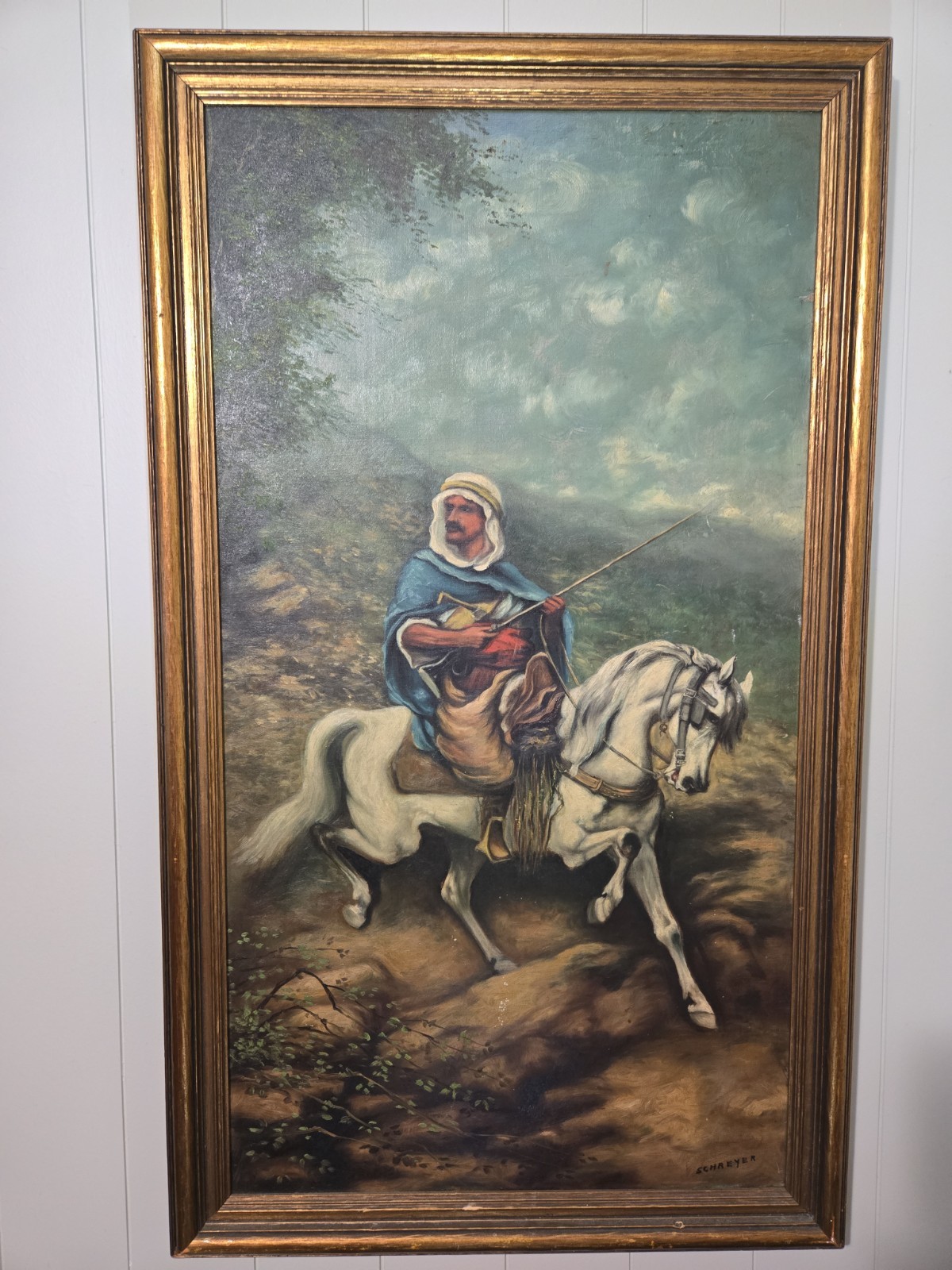 Adolf Schreyer Attributed Orientalist Arab Rider On Horse Signed SCHREYER Adolf Schreyer Attributed Orientalist Arab Rider On Horse Signed SCHREYER