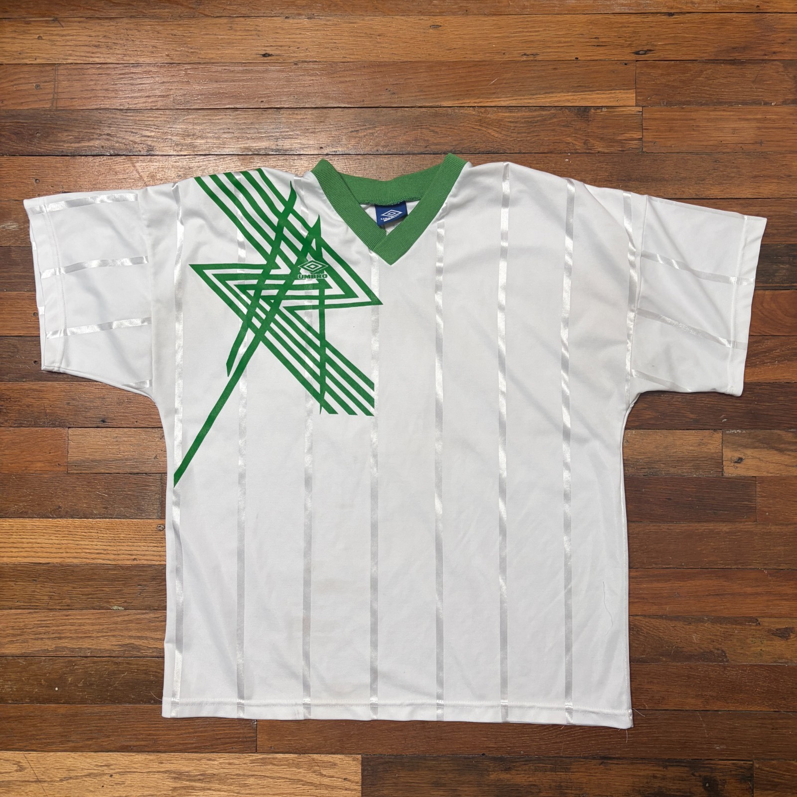Vintage 90s Umbro Soccer Jersey [L] Green White Geometric Kit [FREE SHIPPING]