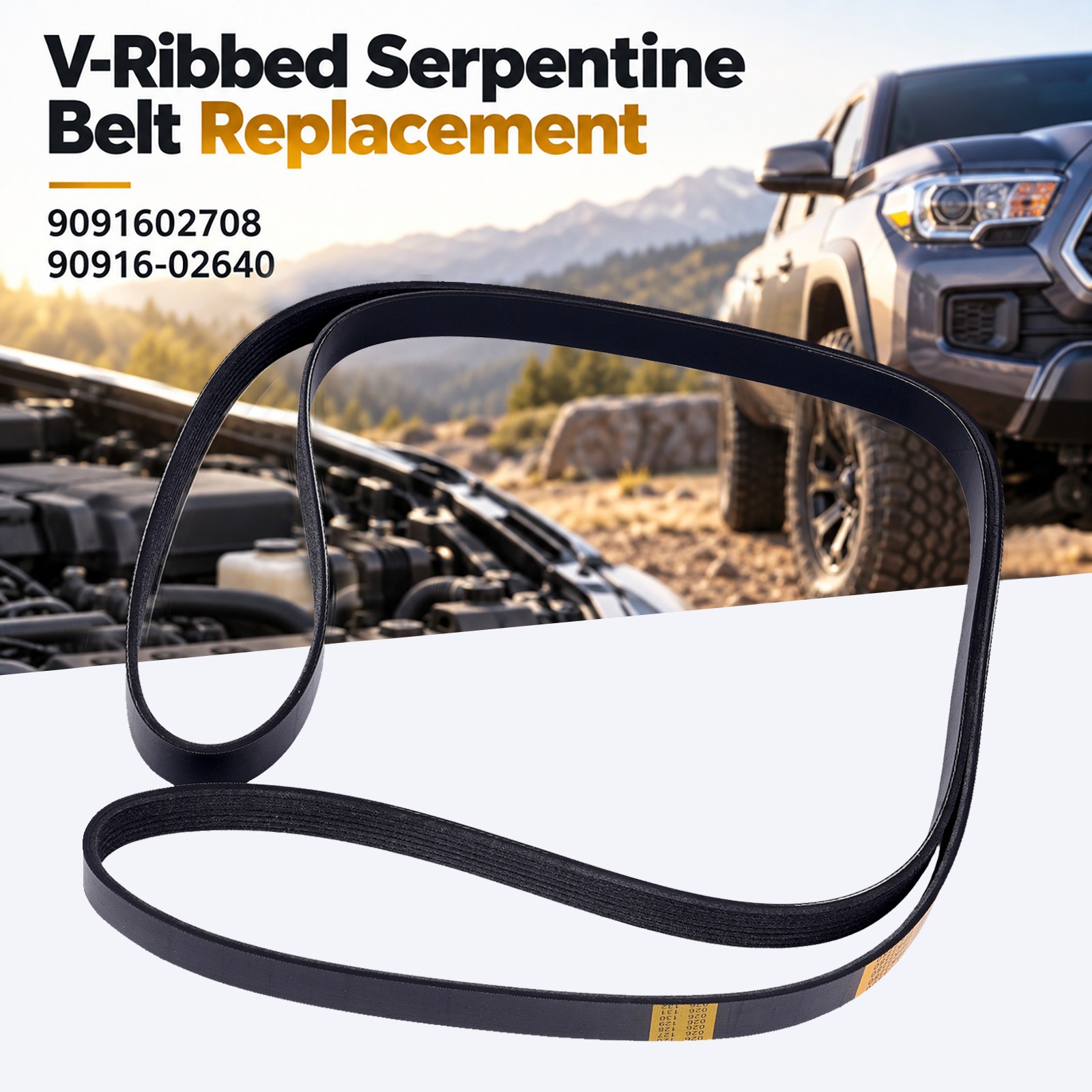 Serpentine Belt 9091602708 90916-02640 For Toyota Tacoma 2.7L L4-Gas 2005-2023