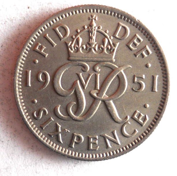 1951 GREAT BRITAIN 6 PENCE - Excellent Coin -  - Bin #801