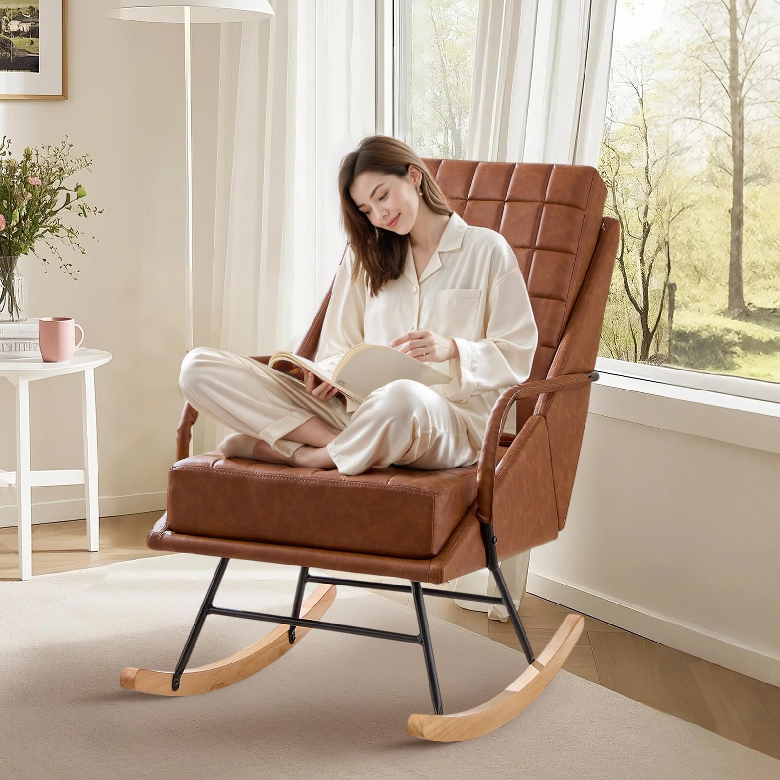 VECELO Rocking Chair Nursery, Over Size Leather Glider Rocker VECELO Rocking Chair Nursery, Over Size Leather Glider Rocker