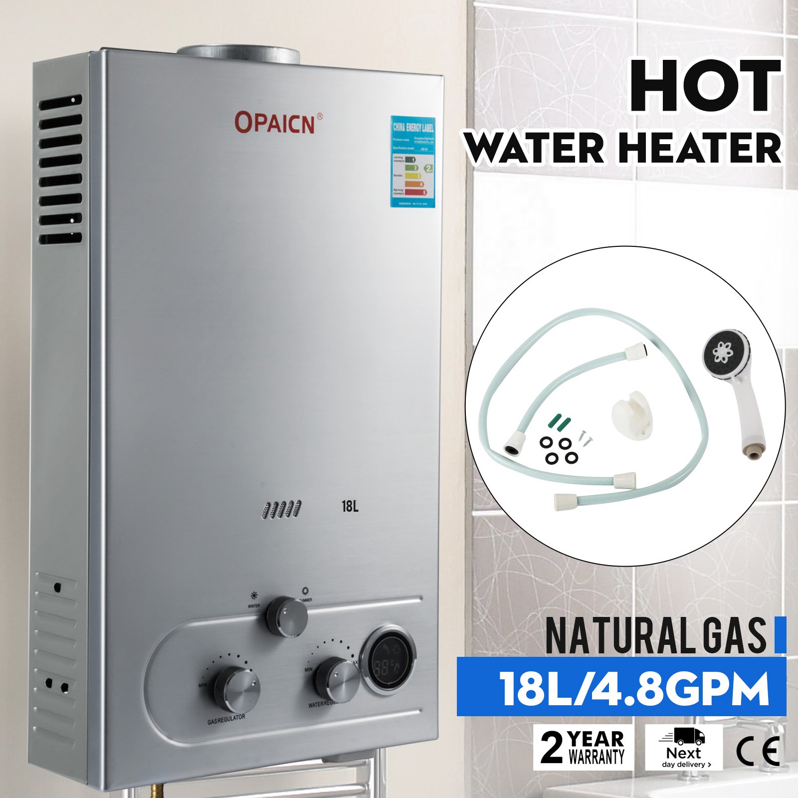 18L Propane/Natural Gas Tankless Hot Water Heater On-Demand Instant Boiler 5GPM