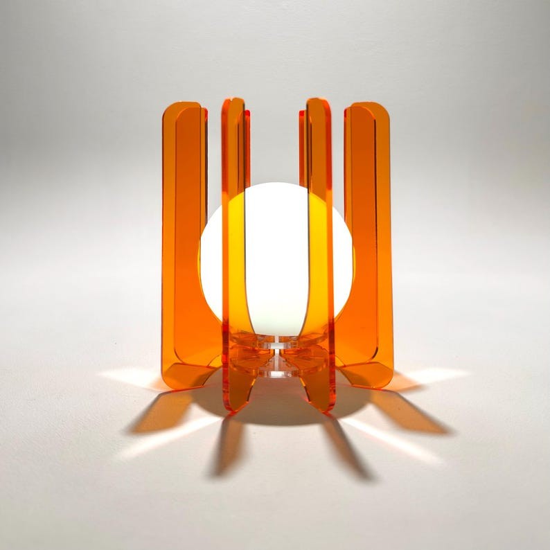Orange LED Orb Lamp Mid Century Modern Space Age Night Light Retro Decor