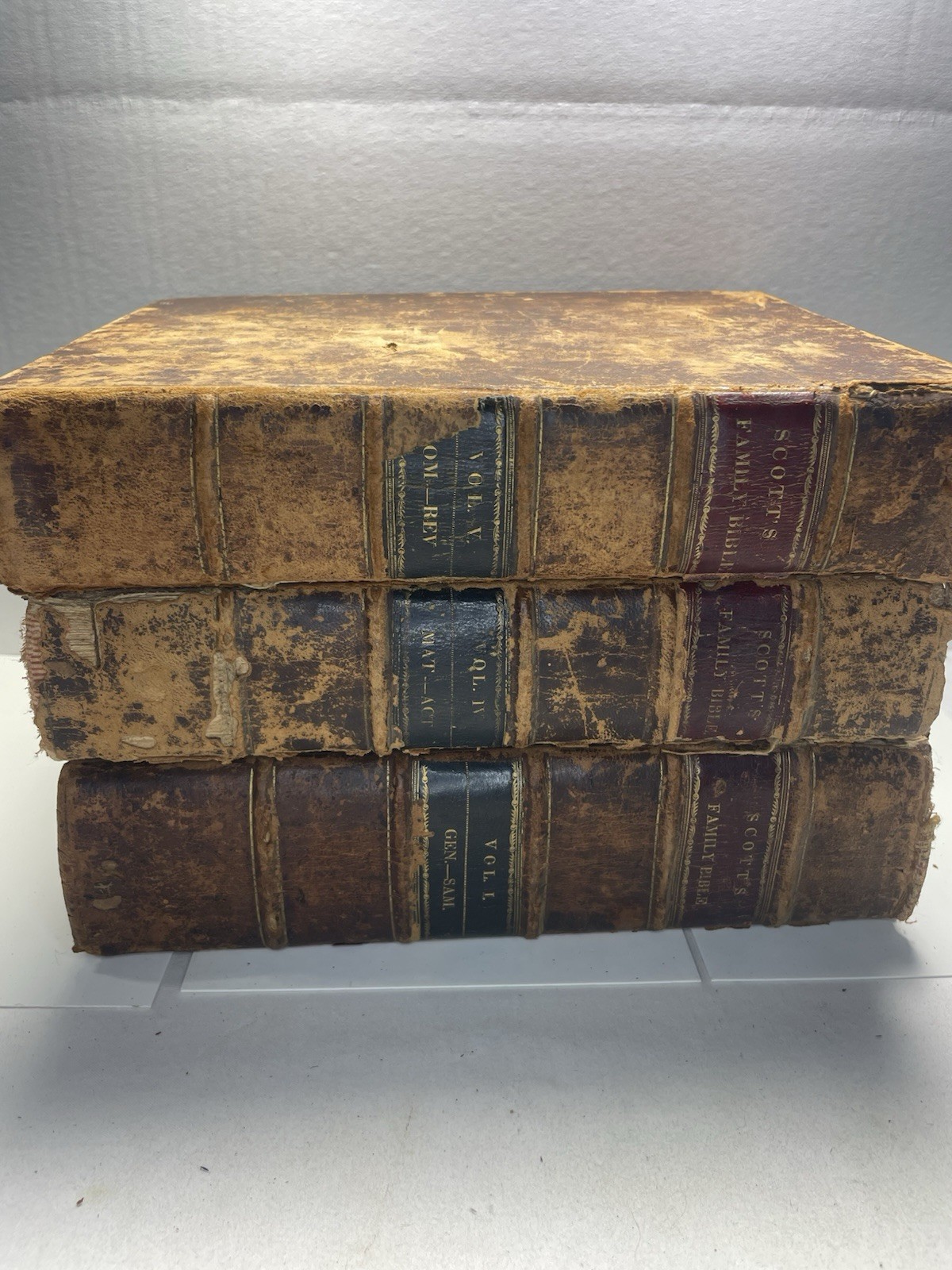 1816-1817 Antique Thomas Scott Holy Bible 3 Volumes Leather Bound Books