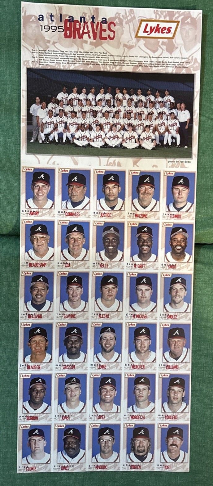 Vintage Lykes 1995 Atlanta Braves 30-Card Uncut Sheet . Championship Year Vintage Lykes 1995 Atlanta Braves 30-Card Uncut Sheet . Championship Year