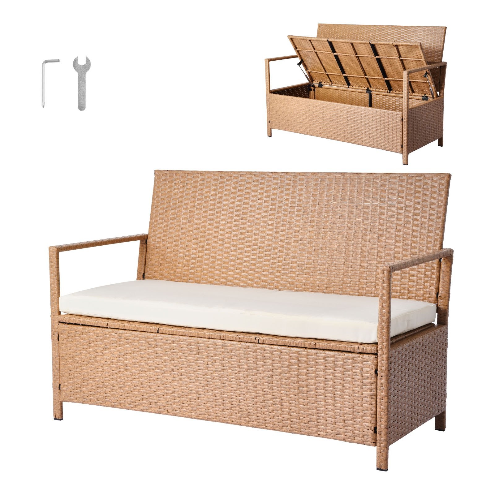 Outdoor Storage Bench PE Rattan 70Gal Deck Box Waterproof Outdoor Seat & Storage Outdoor Storage Bench PE Rattan 70Gal Deck Box Waterproof Outdoor Seat & Storage