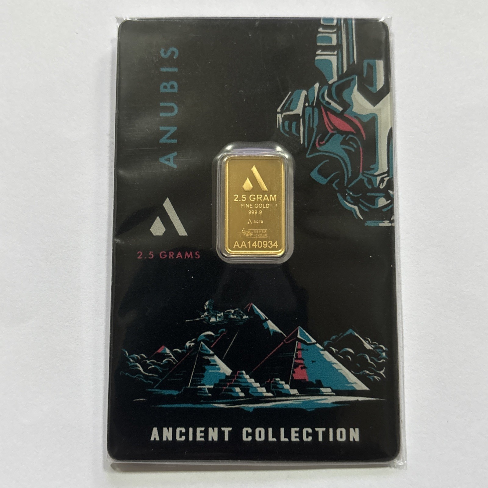Acre Gold Anubis Ancient Collection 2.5 Gram .9999 Gold Bar in Assay