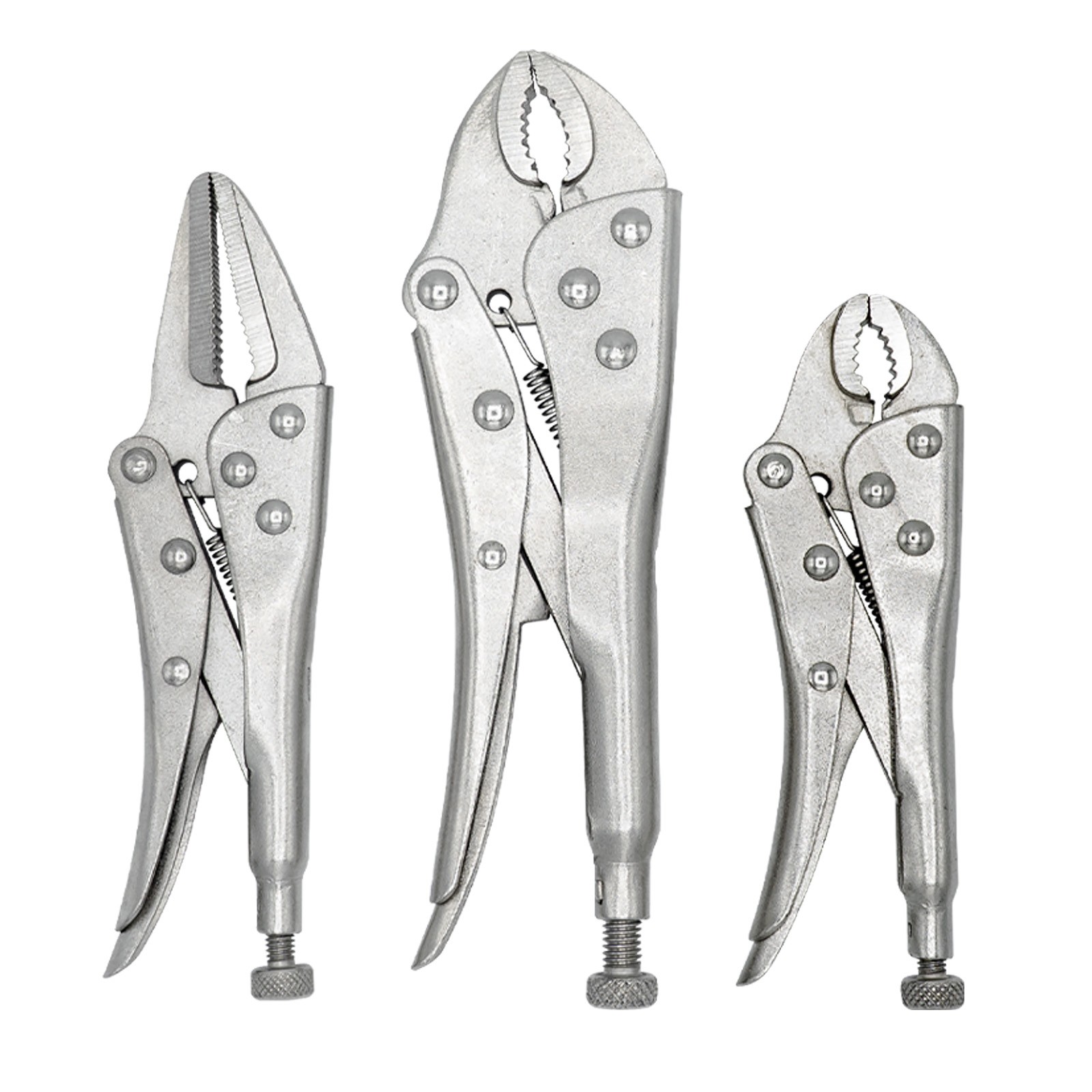 ULTRA STEEL 3PC Locking Plier Set Vise Wrench Carbon Steel Curved Jaw Long Nose