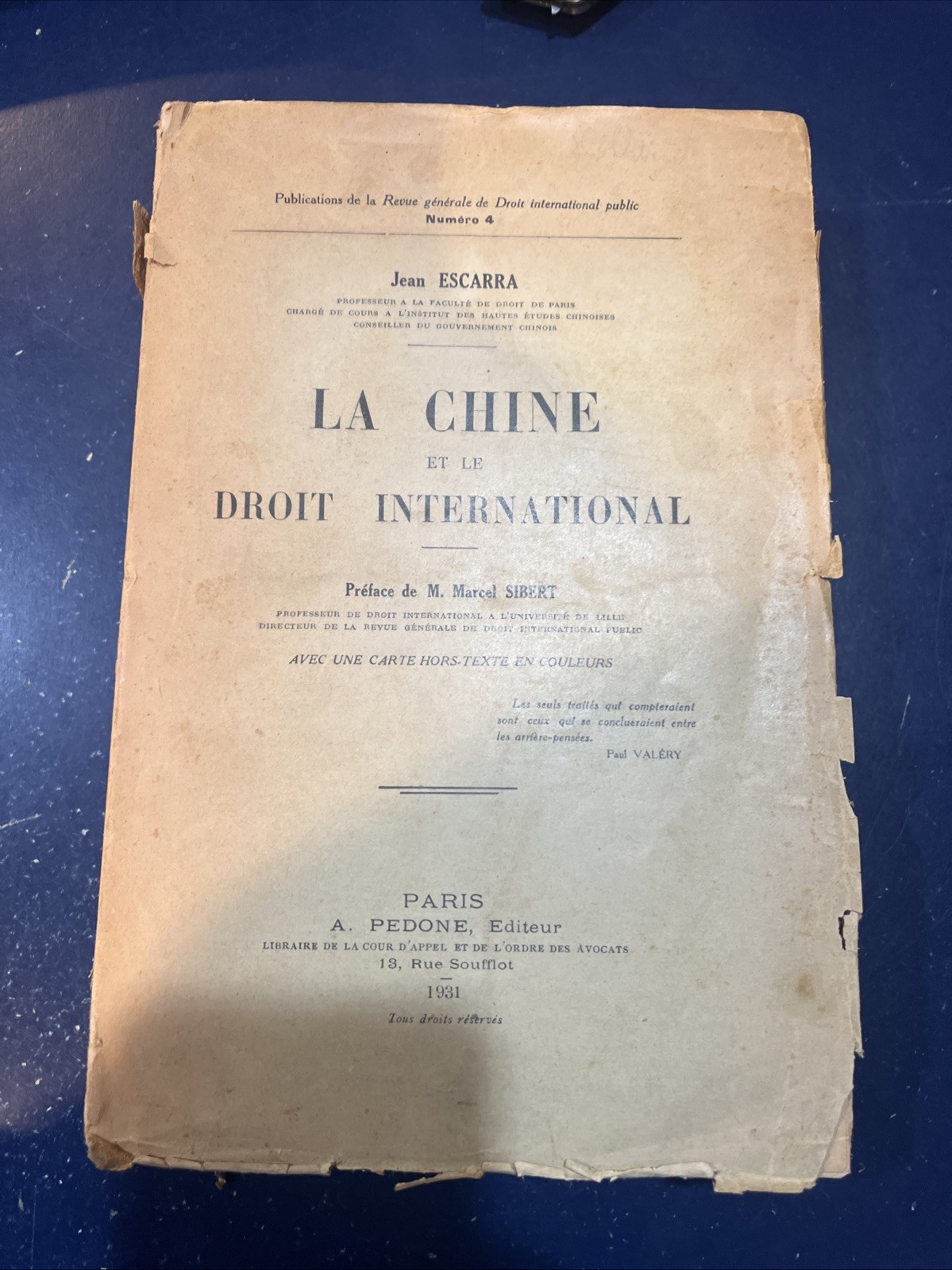 China And International Law, Prof. Jean Escarra 1931 1st Ed PB In French China And International Law, Prof. Jean Escarra 1931 1st Ed PB In French