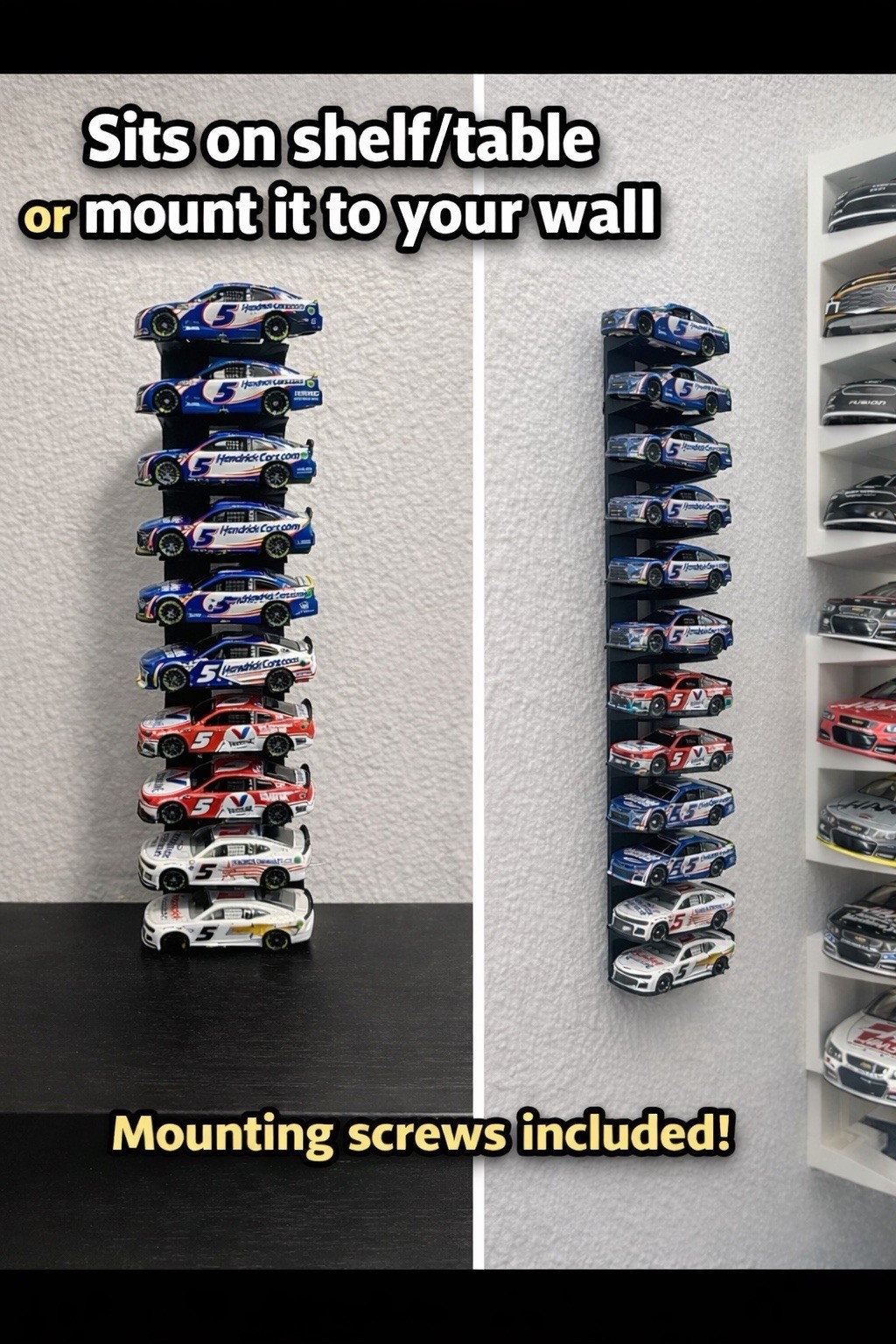 NASCAR Diecast 10 Stack Display Wall Shelf 1:64 Scale – Fits Cup, Xfinity, Truck