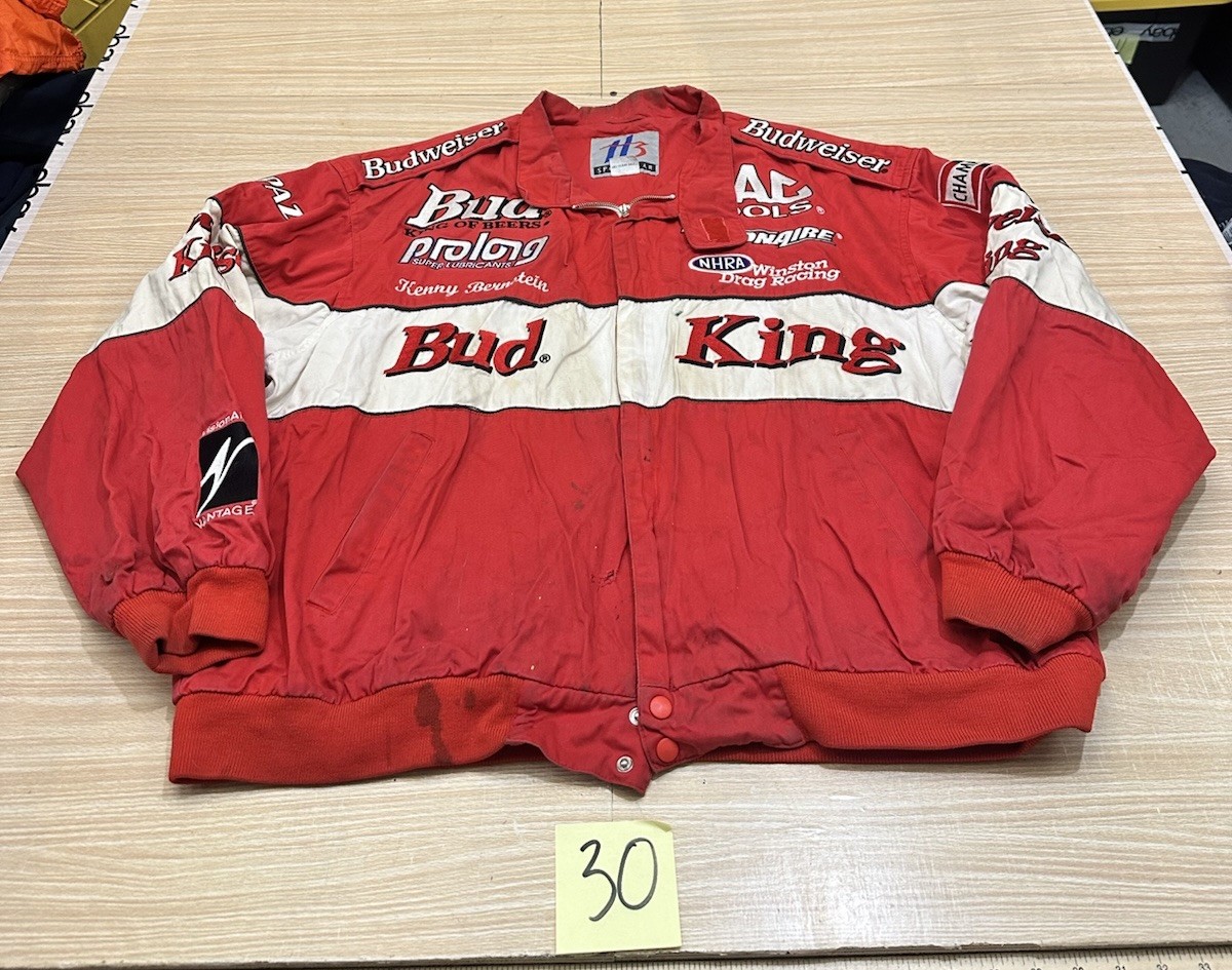 FLAWED Vintage Budweiser BUD Drag Racing Men's Jacket NHRA 2XL FLAWED Vintage Budweiser BUD Drag Racing Men's Jacket NHRA 2XL