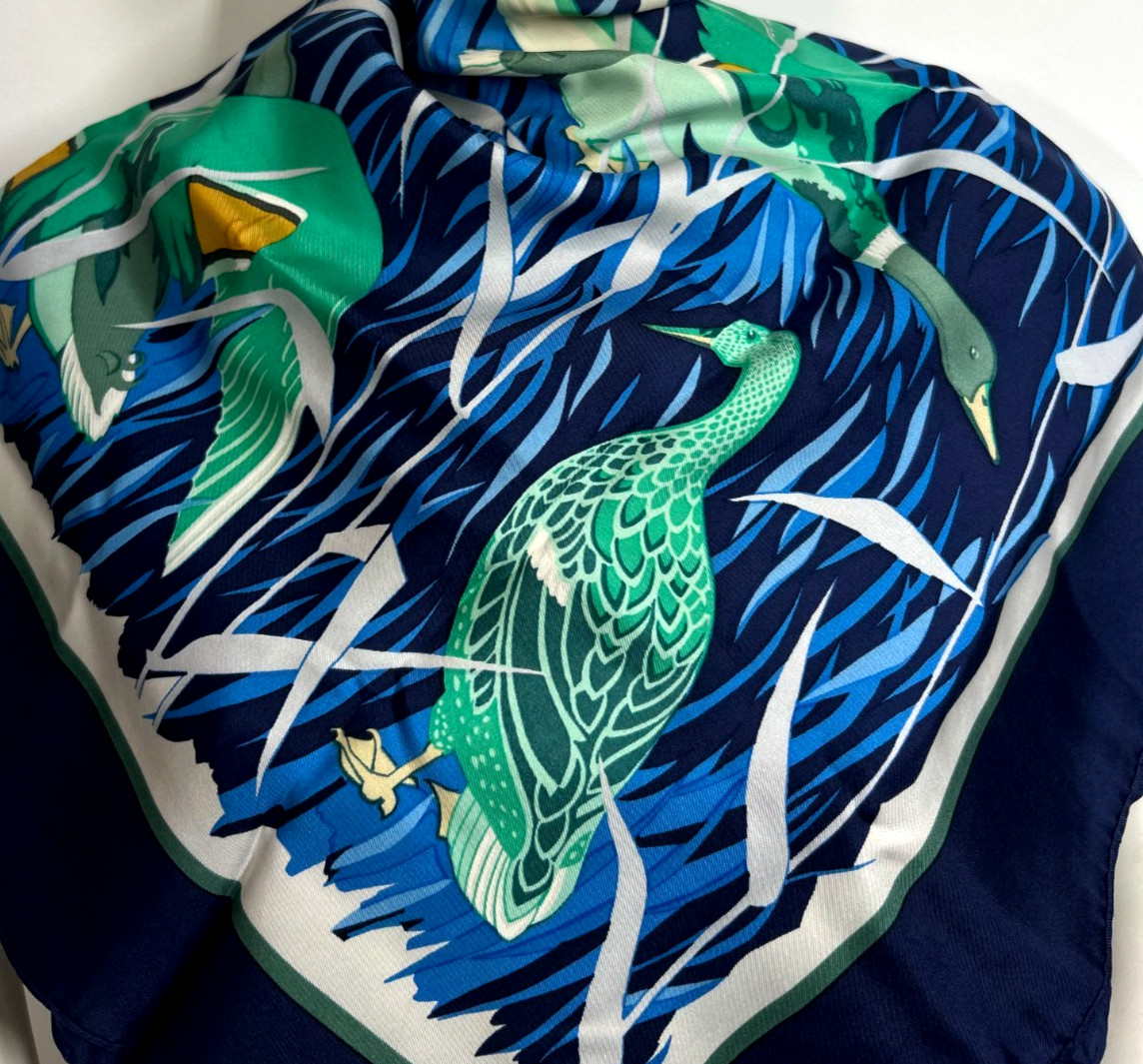 Hermes Scarf 90cm 100% Silk \'Cols Verts\' Christiane Vauzelles Vintage Carre