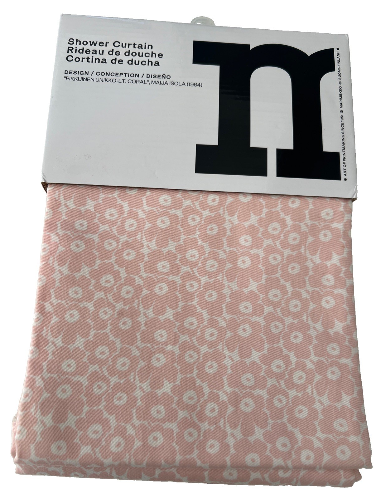 Marimekko Shower Curtain PIKKUINEN UNIKKO Light Coral (Pink) and White Floral
