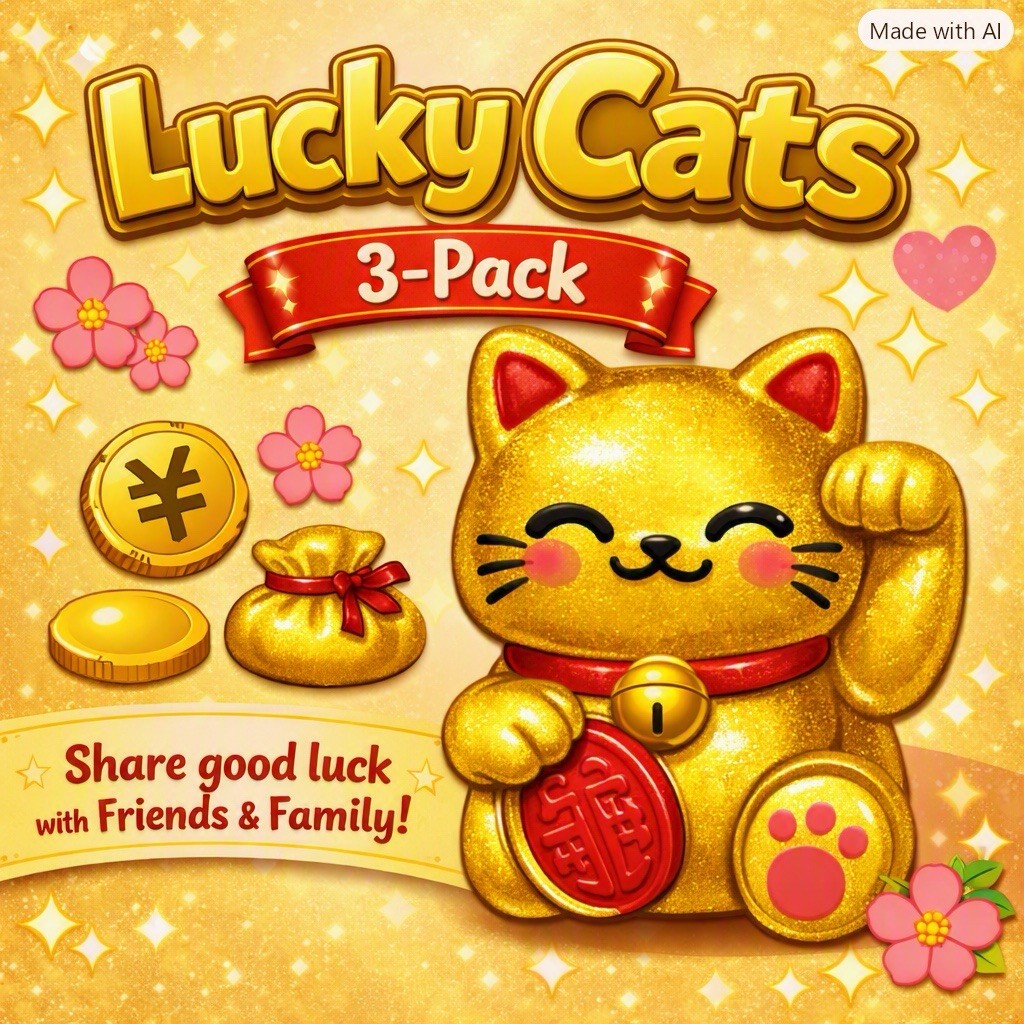 Lucky Cat (Maneki-neko) Figurines — 3-Pack