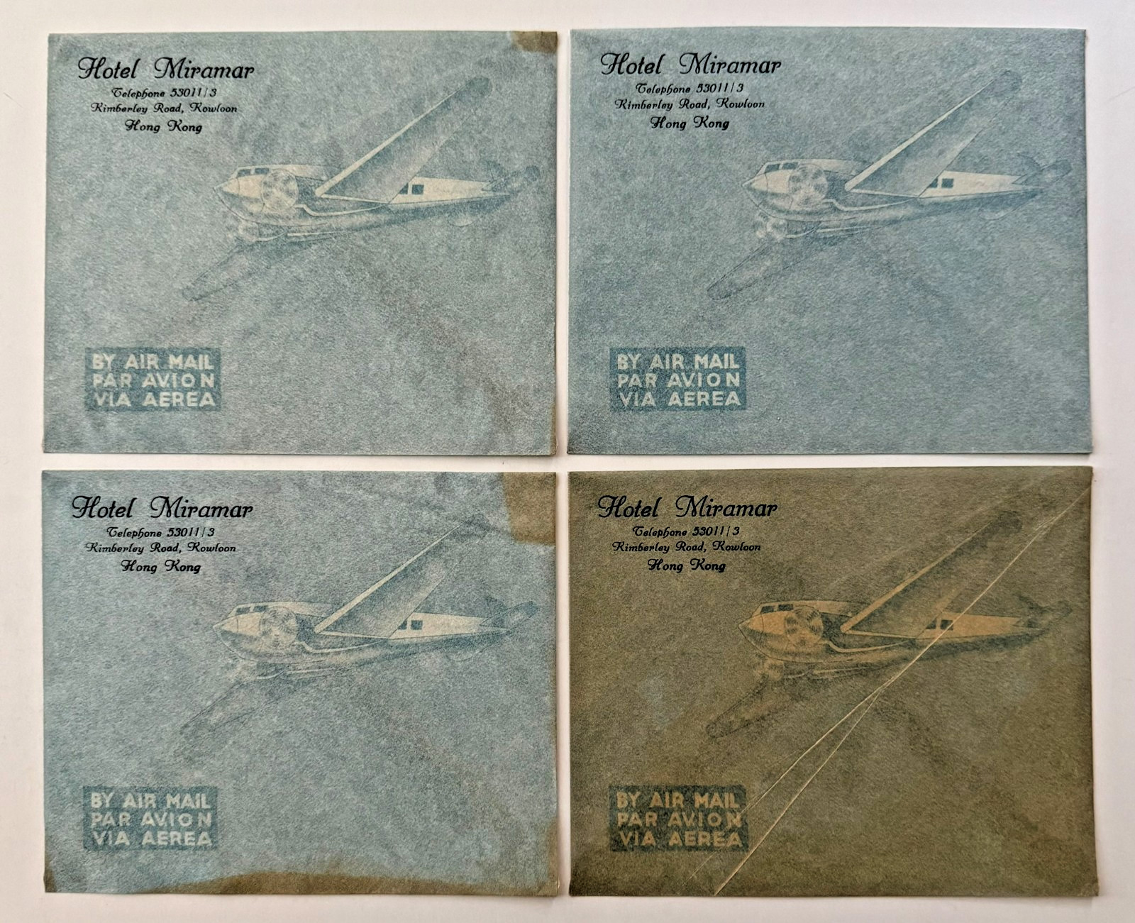 VINTAGE 1950s Hotel Miramar Kowloon Hong Kong ENVELOPES Douglas DC-3 Airplane VINTAGE 1950s Hotel Miramar Kowloon Hong Kong ENVELOPES Douglas DC-3 Airplane