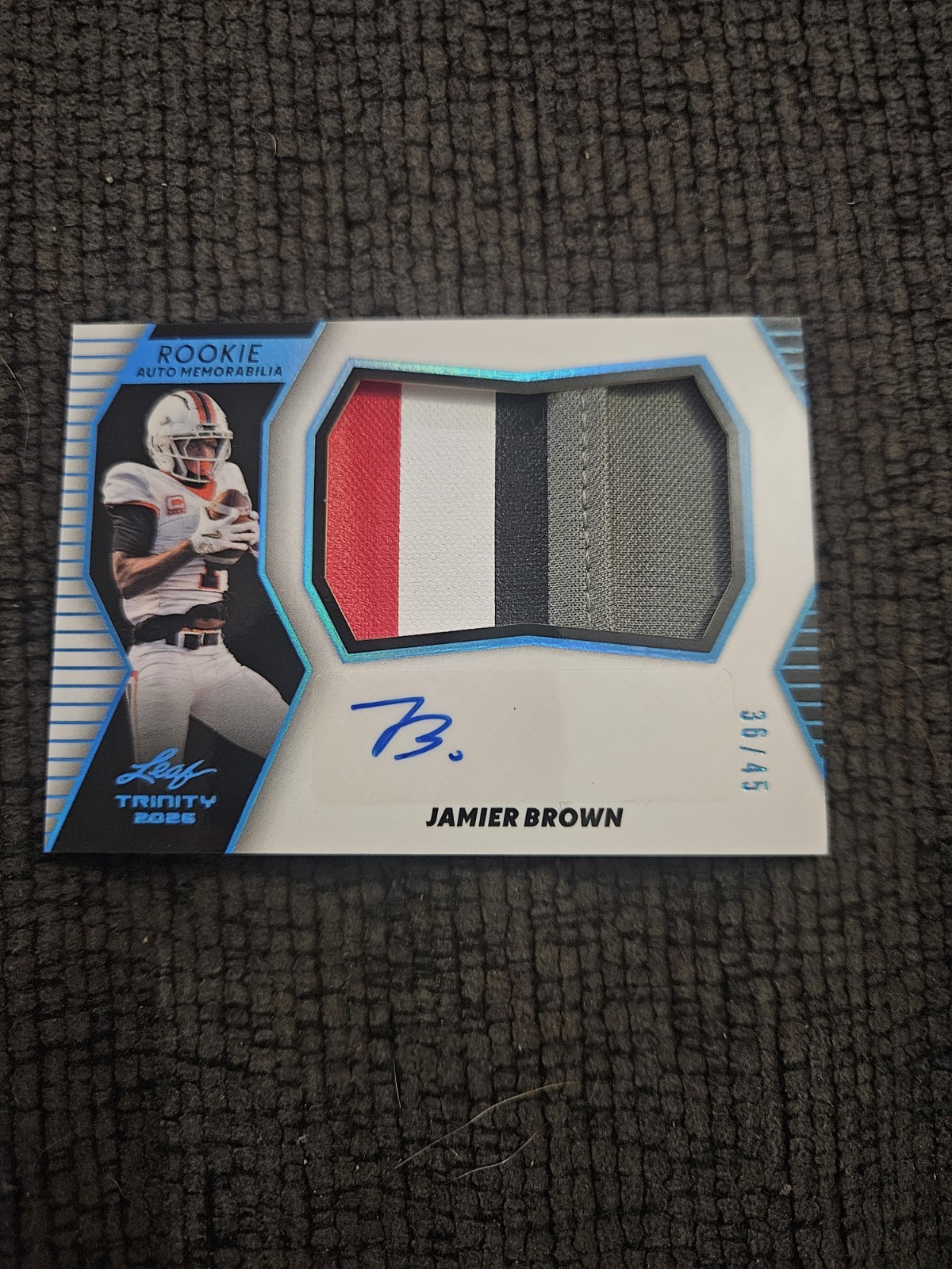 JAMIER BROWN RC AUTO PATCH #36/45 OSU 5 STAR WR 2026 Leaf Trinity Football JAMIER BROWN RC AUTO PATCH #36/45 OSU 5 STAR WR 2026 Leaf Trinity Football