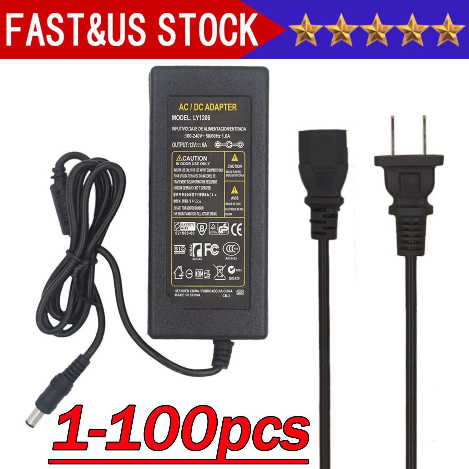 12V 5A 5 AMP 60W DC Power Supply Adapter Transformer LED Strip CCTV PC 5050 USA 12V 5A 5 AMP 60W DC Power Supply Adapter Transformer LED Strip CCTV PC 5050 USA