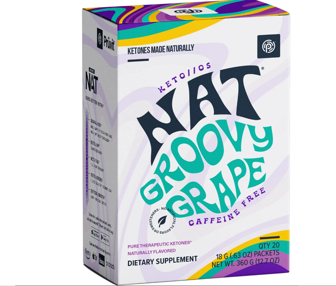 PRUVIT Keto OS NAT Ketones Groovy Grape CAFFEINE FREE.  20 PKS .