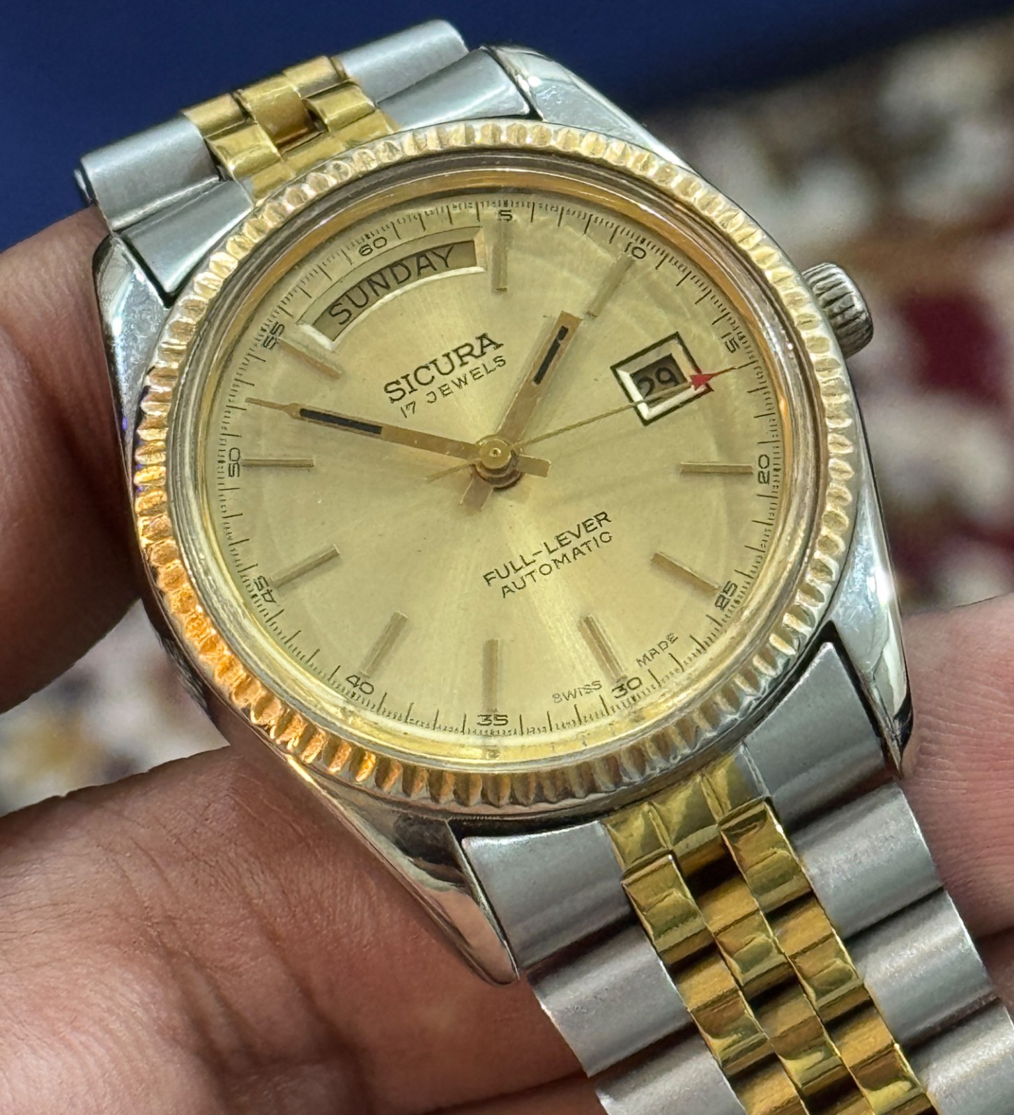 Vintage Sicura-Breitling President Automatic Two-tone Gold Dial swiss Men Watch