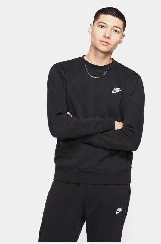 New Nike Mens NSW Club Fleece Crewneck Black BV2662-010, LARGE