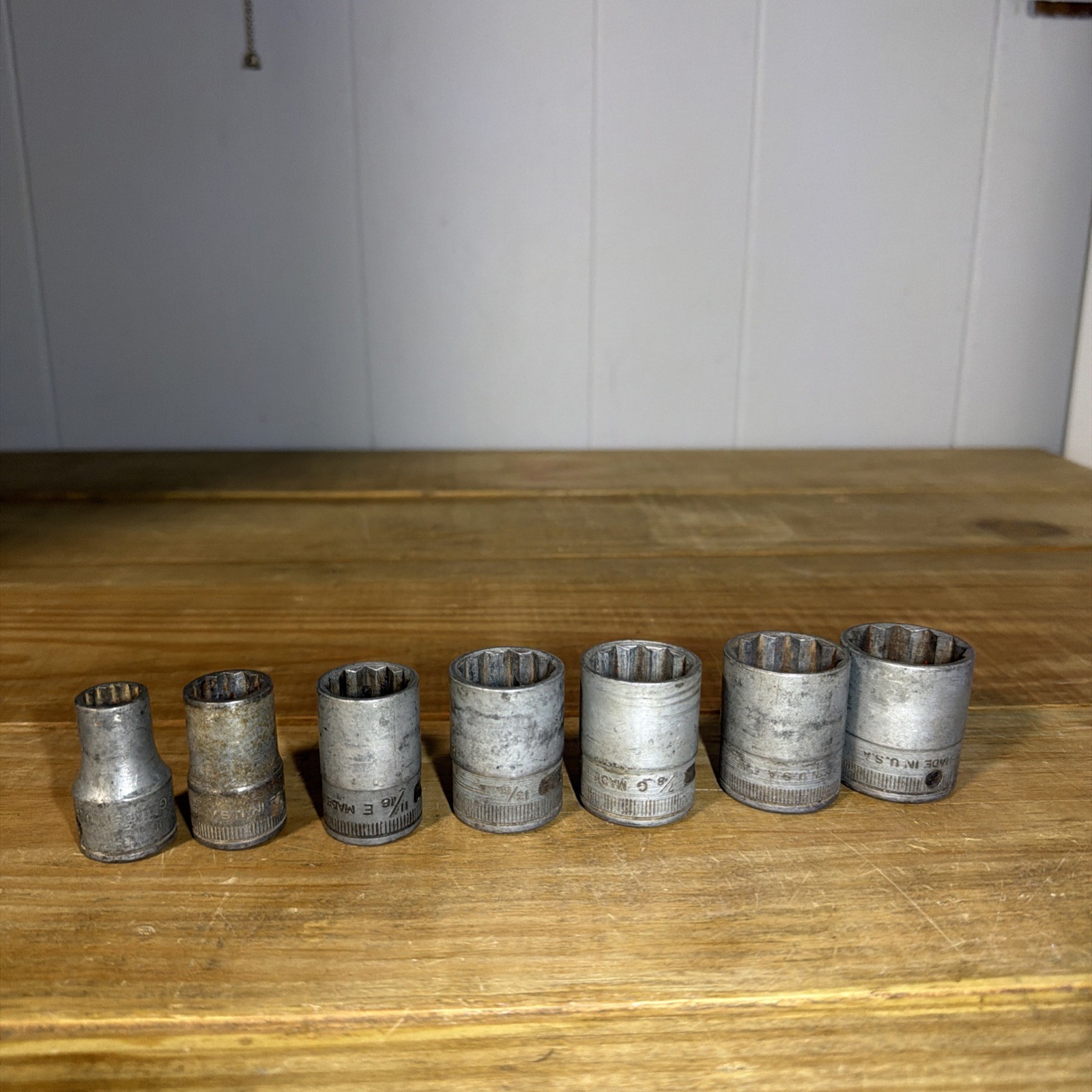 VTG Snap On Tools SAE 1/2 Drive 12 Point Shallow Socket Lot Of 7 VTG Snap On Tools SAE 1/2 Drive 12 Point Shallow Socket Lot Of 7
