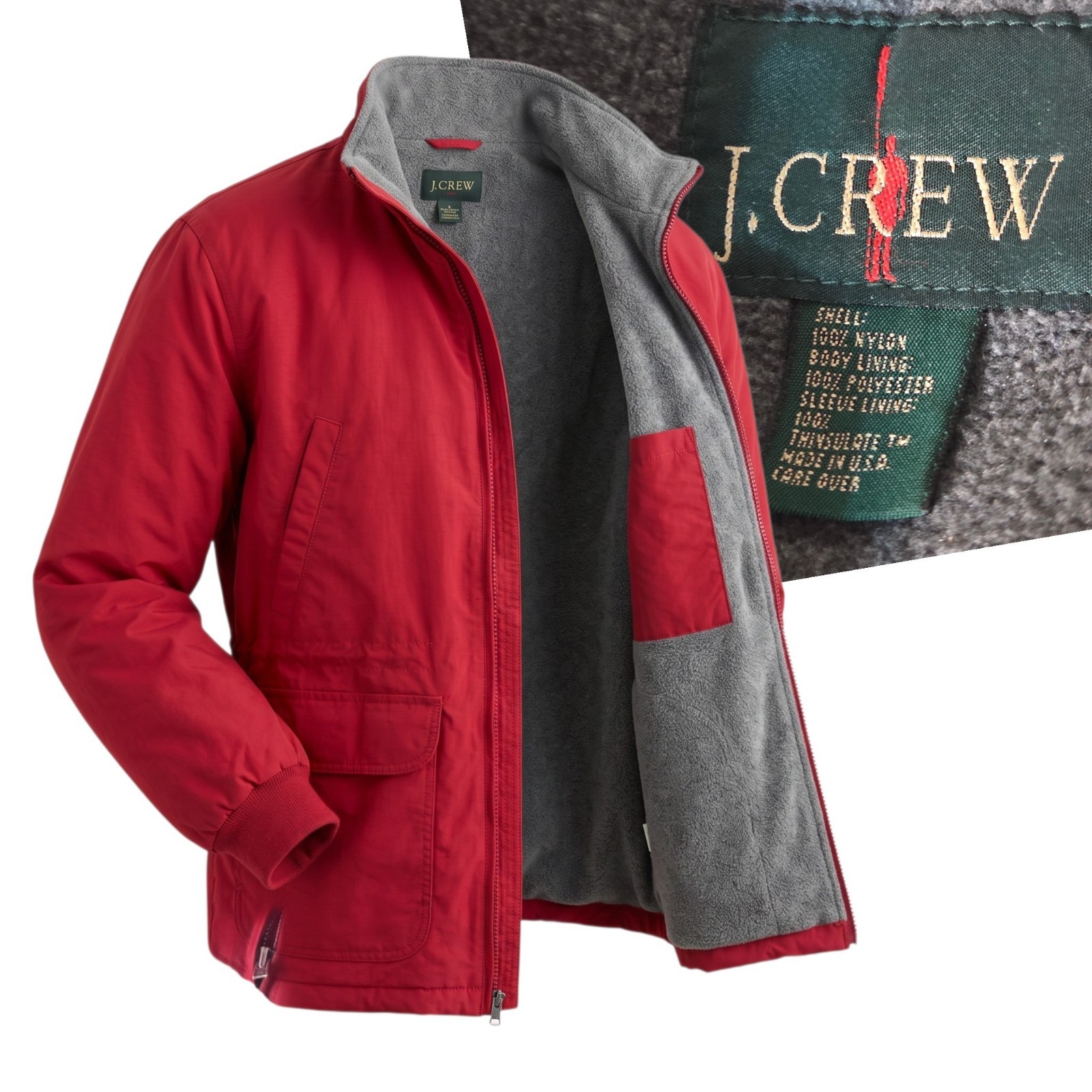 J. Crew Bomber Jacket Mens L Red Vintage Oarsman Fleece Lined USA 90s J. Crew Bomber Jacket Mens L Red Vintage Oarsman Fleece Lined USA 90s