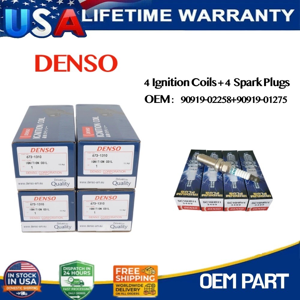 Denso OEM 90919-02258Ignition Coils Spark Plugs kit For Toyota Corolla Prius